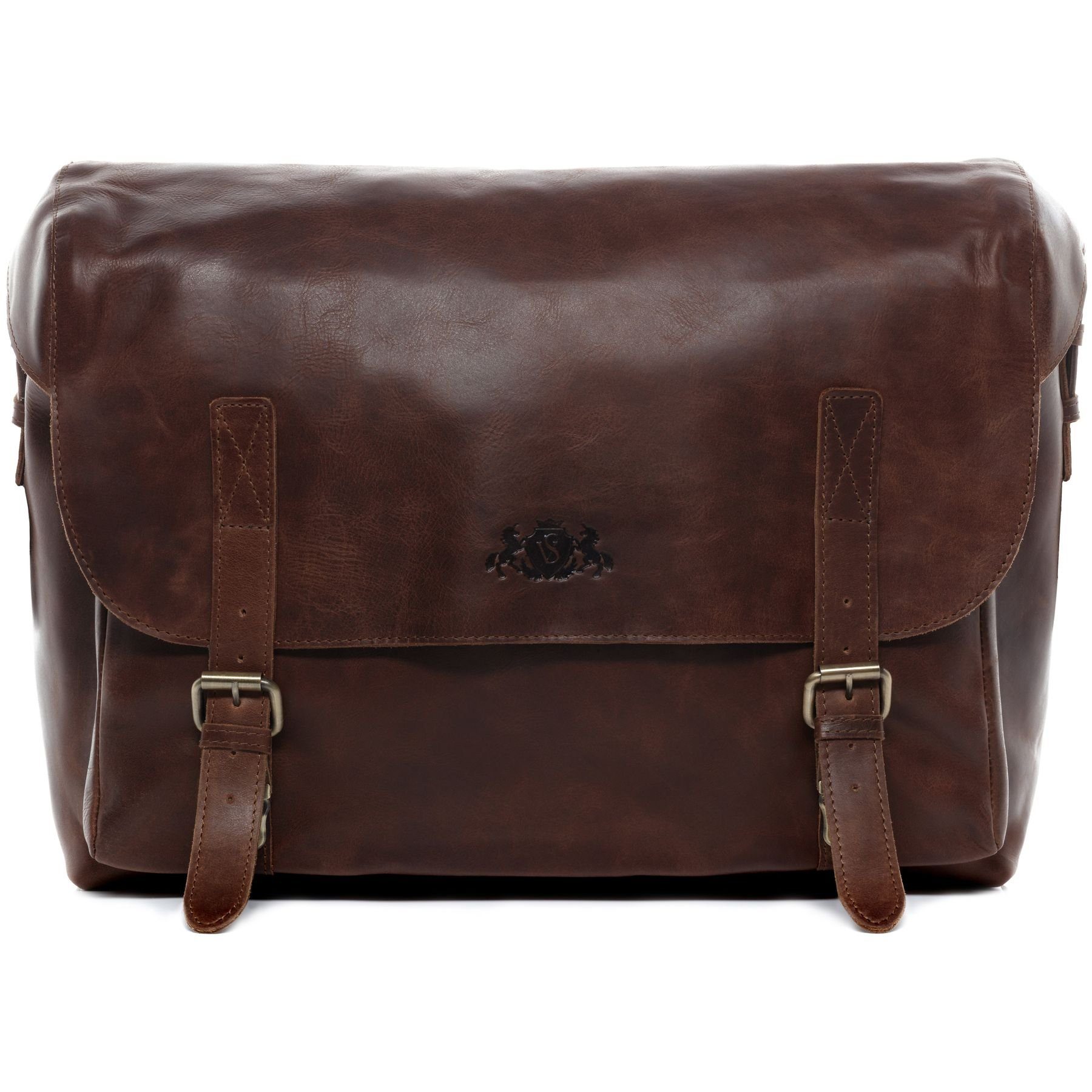 SID & VAIN Messenger Bag ETON Aktentasche 15 Zoll Laptop-Fach echt Leder, Businesstasche elegant flach Herren Damen Arbeitstasche braun