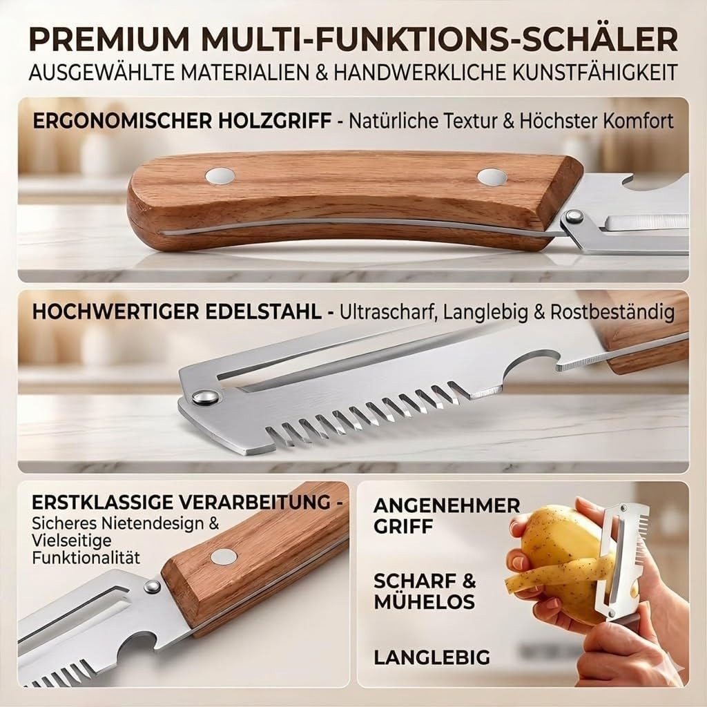 FELIXLEO Gemüseschneider 2er Set 3 in 1 Gemüseschäler Julienne Holzgriff – Bild 4 von 5