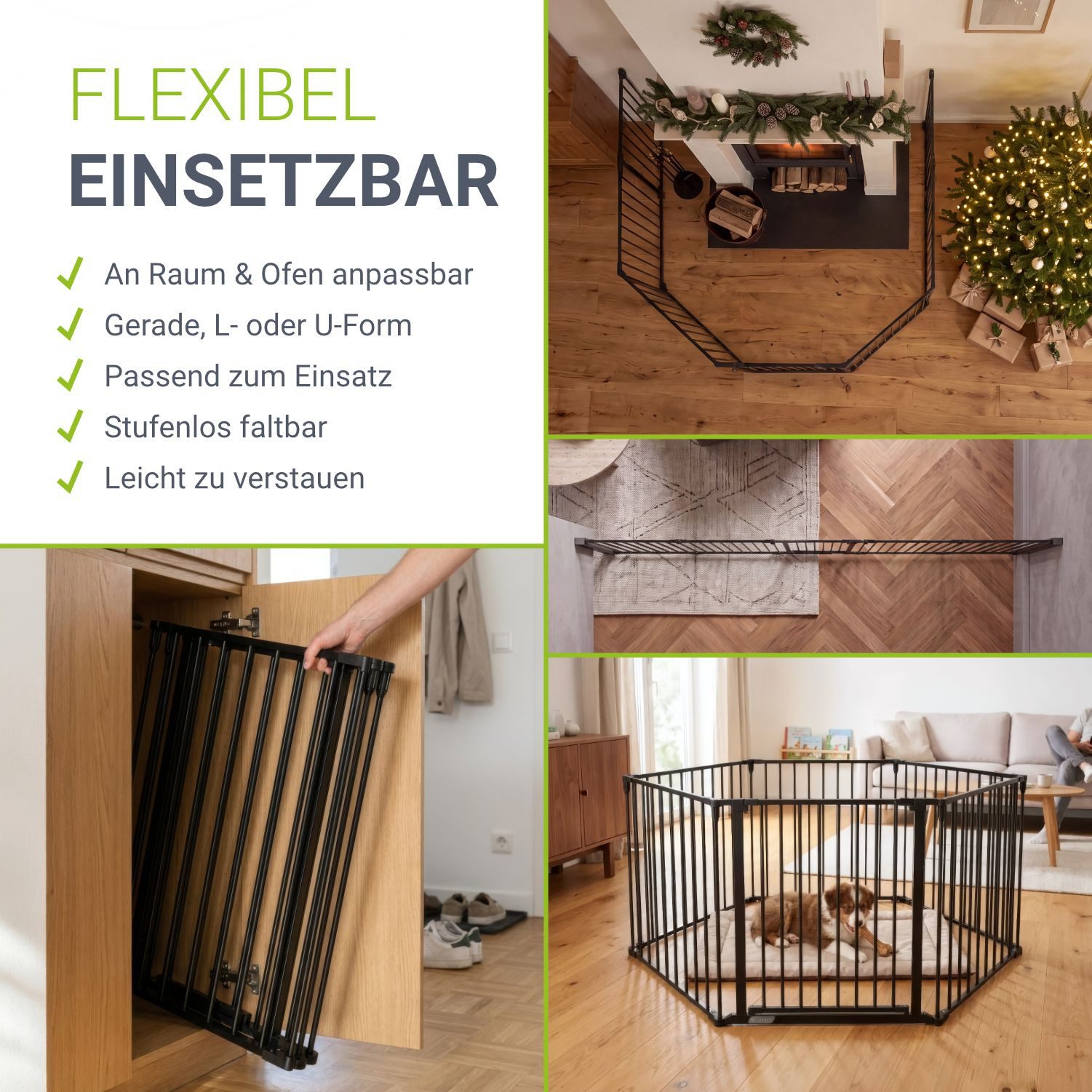 Juskys Kamingitter Ofenschutzgitter (5-tlg), 300 cm lang, 76 cm hoch, faltbar, Tür mit Sicherheitsverschluss – Bild 4 von 5
