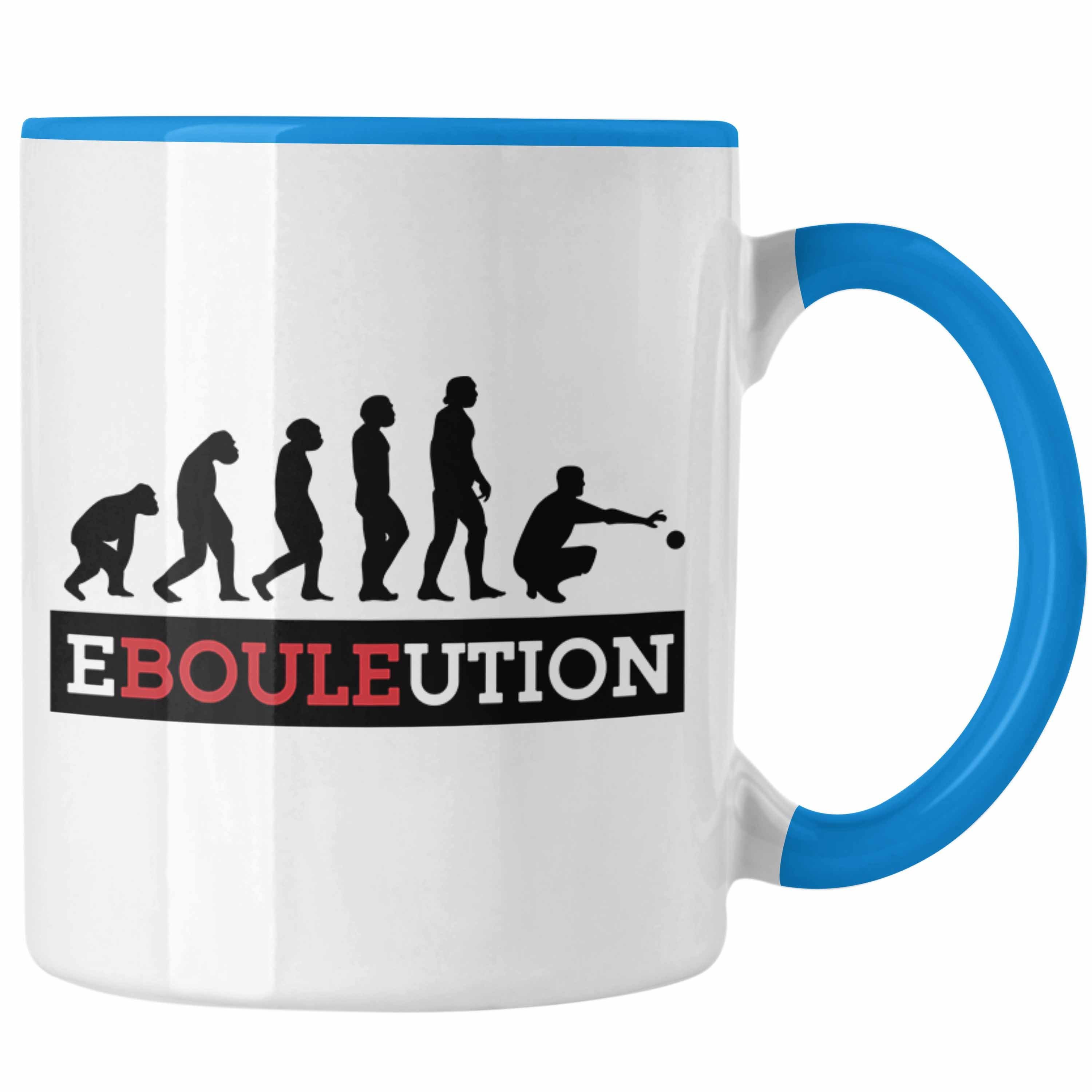 Geschenkidee Ebouleution Geschenk Spruch Trendation Tasse Blau Tasse Boule Boule-Spieler