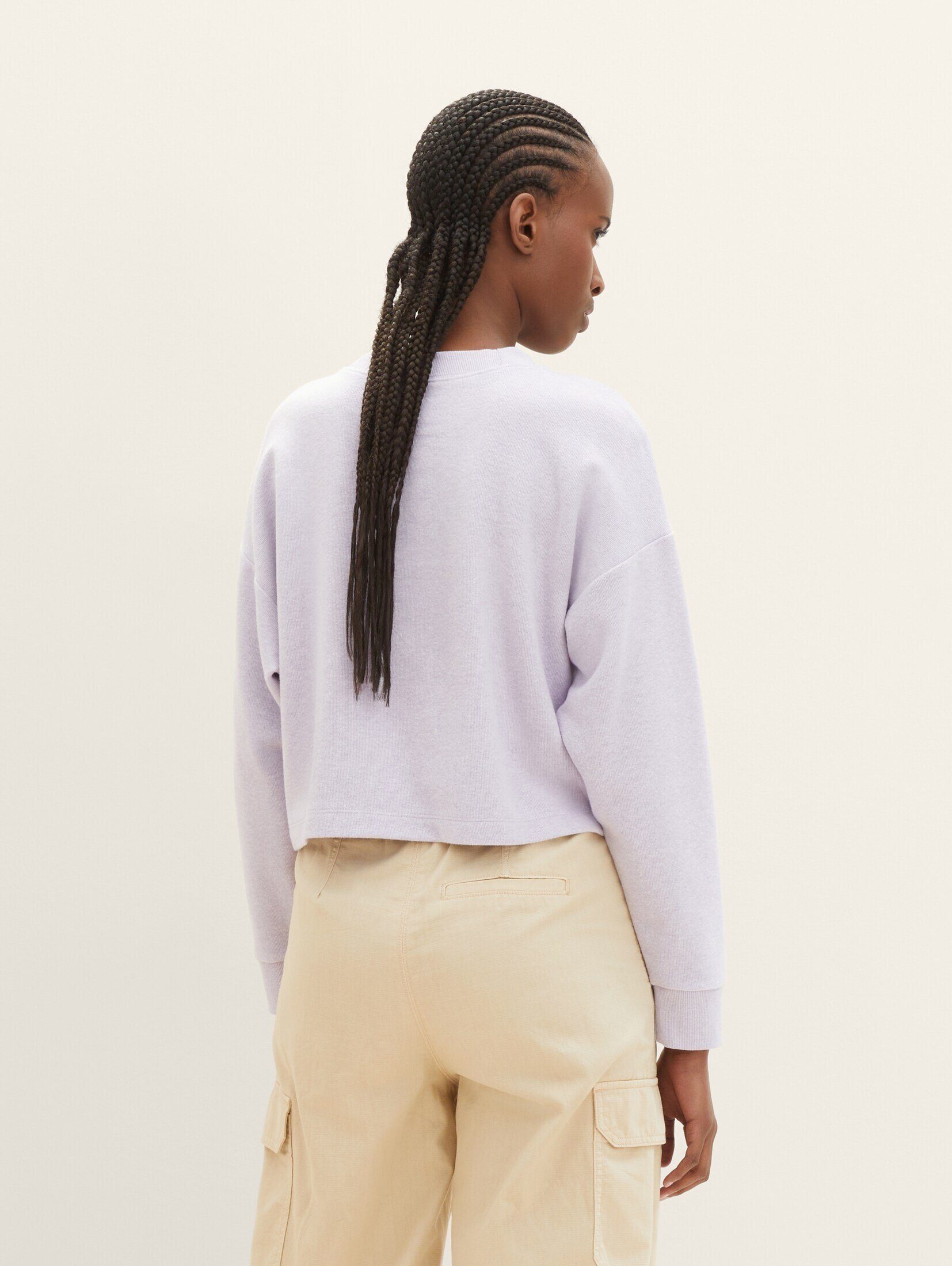 Sweatshirt Cropped soft mit lavender melange Sweatshirt Rundhalsausschnitt Denim TOM TAILOR