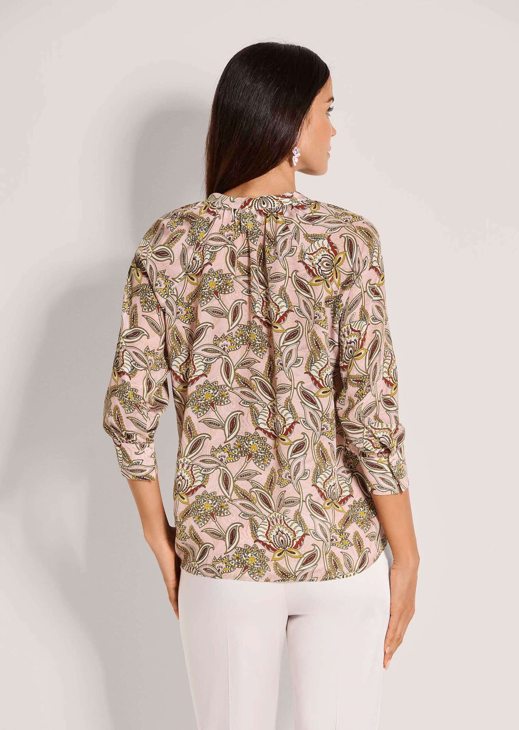 MADELEINE Kurzarmbluse Schlupfbluse mit floralem Muster Viskosebluse mit Rundhals mit Bindeband und 3/4-Arm