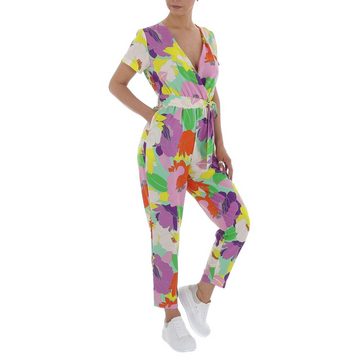 Ital-Design Jumpsuit Damen Freizeit Wickel Wickeloptik Geblümt Langer Jumpsuit in Lila