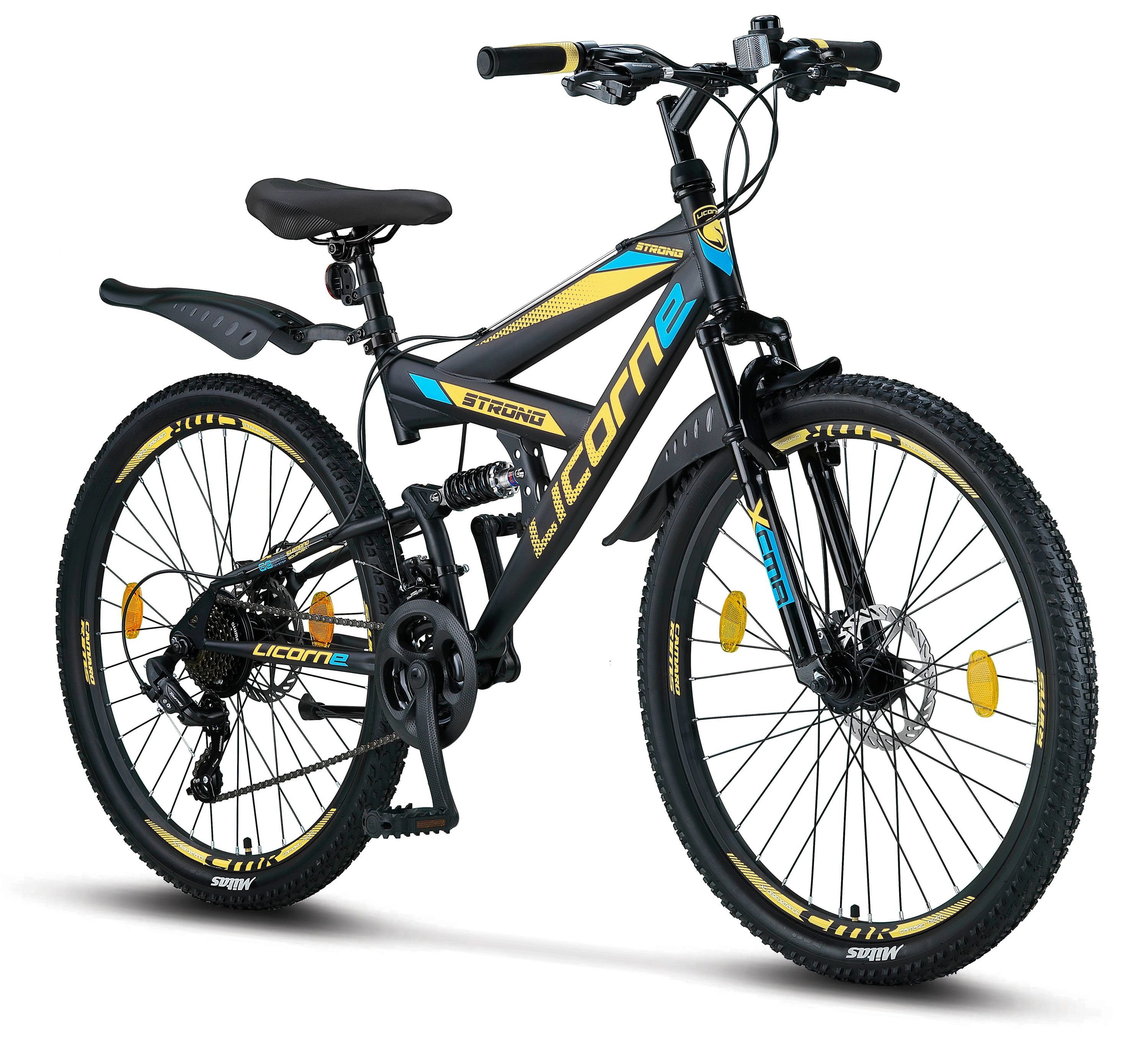 Licorne Bike Mountainbike Licorne Bike Strong 2D Premium Mountainbike in  26, 27,5 und 29 Zoll - Fahrrad für Jungen, Mädchen, Damen und Herren -  Scheibenbremse vorne und hinten - Shimano 21 Gang-Schaltung -