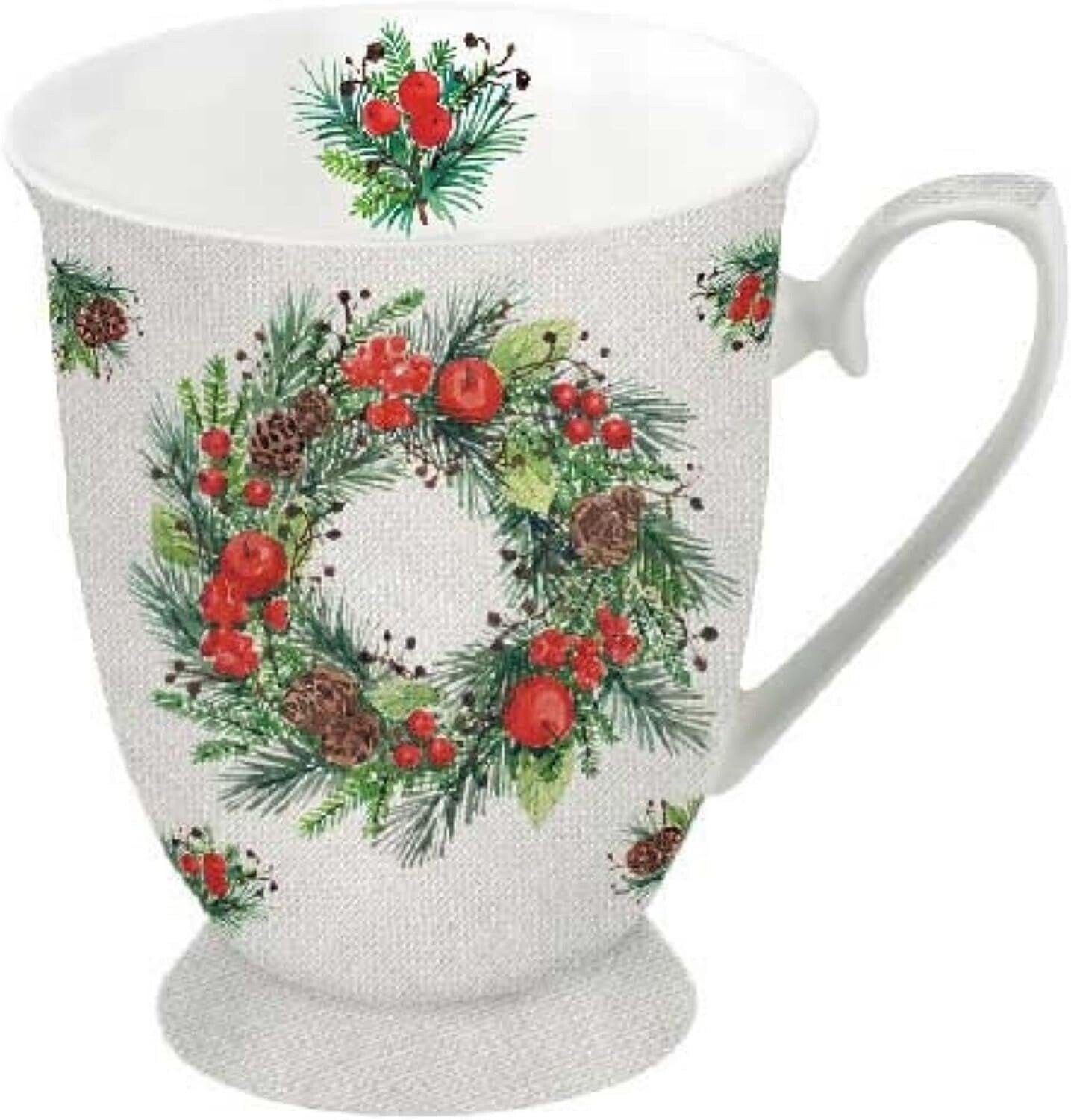 Ambiente Luxury Paper Products Becher Porzellan Kranz auf Leinen ca. 250ml Mug, Kaffeebecher, Weihnachten, Ideal als Geschenk, Kollektion