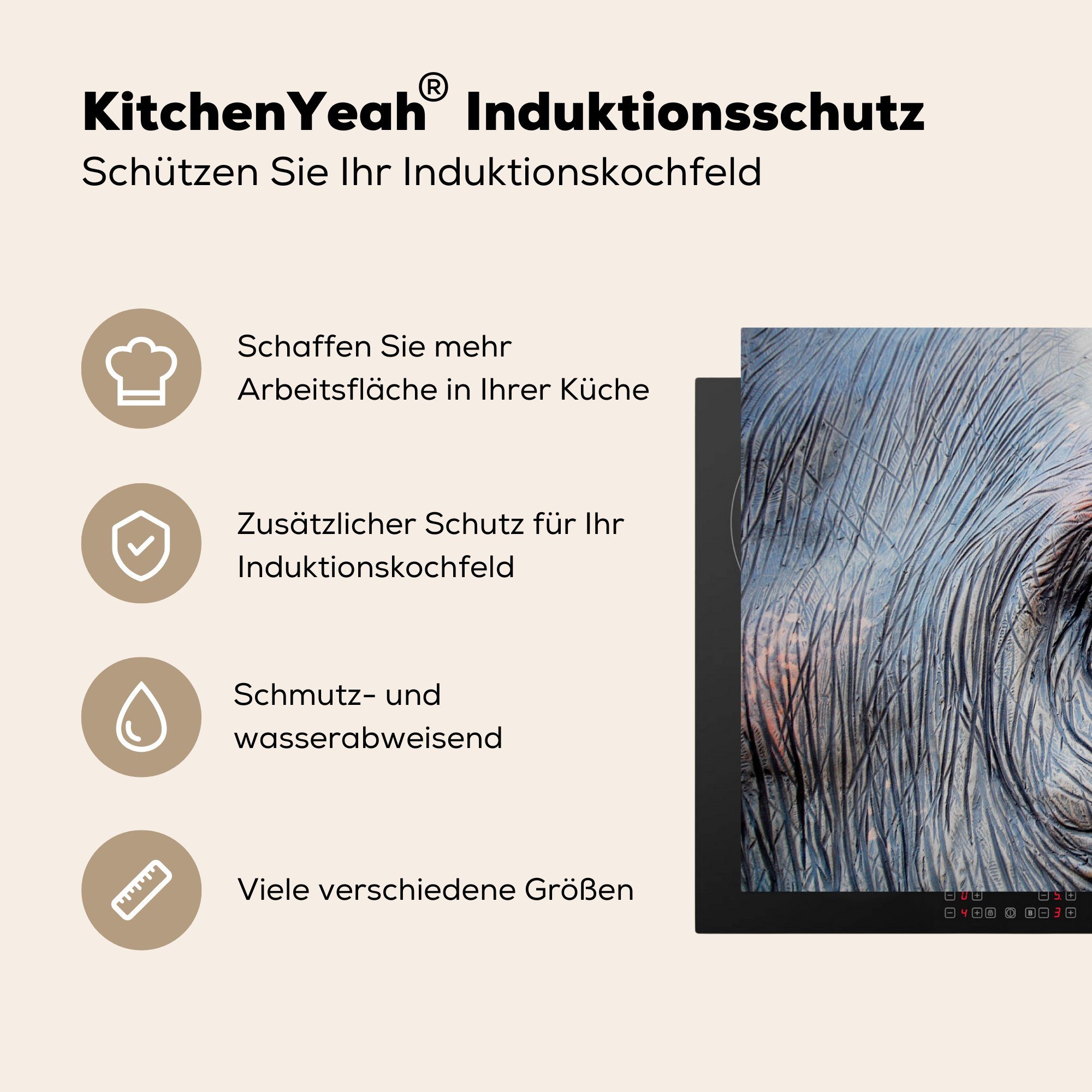 MuchoWow Herdblende-/Abdeckplatte Augen für küche, Elefant cm, tlg), die Vinyl, Ceranfeldabdeckung Schutz Braun, - - Induktionskochfeld 81x52 (1