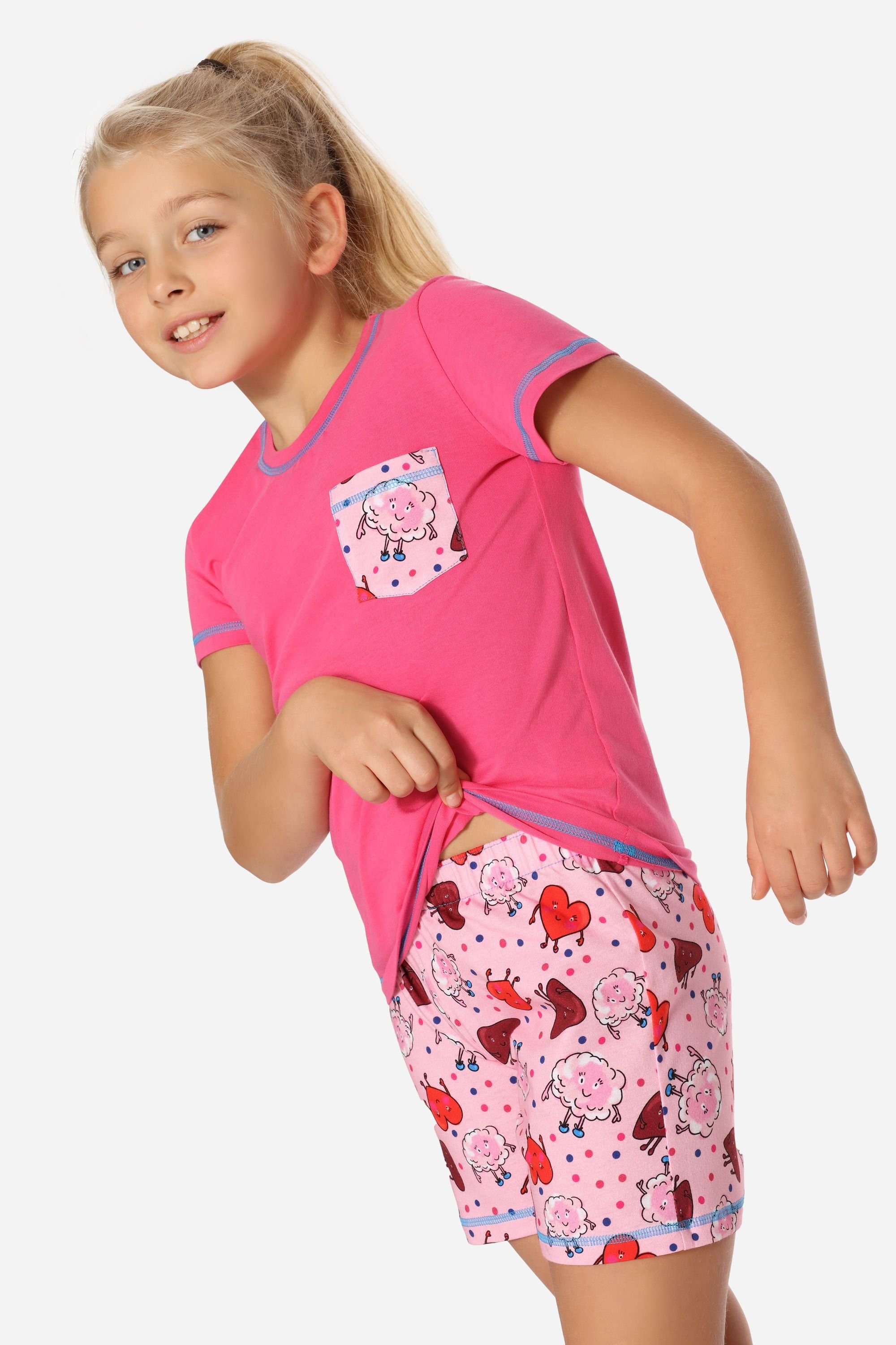 Merry Style Schlafanzug Mädchen MS10-292 Set Pyjama Kurz Baumwolle Schlafanzüge Rosa/Glücklich/Körper aus