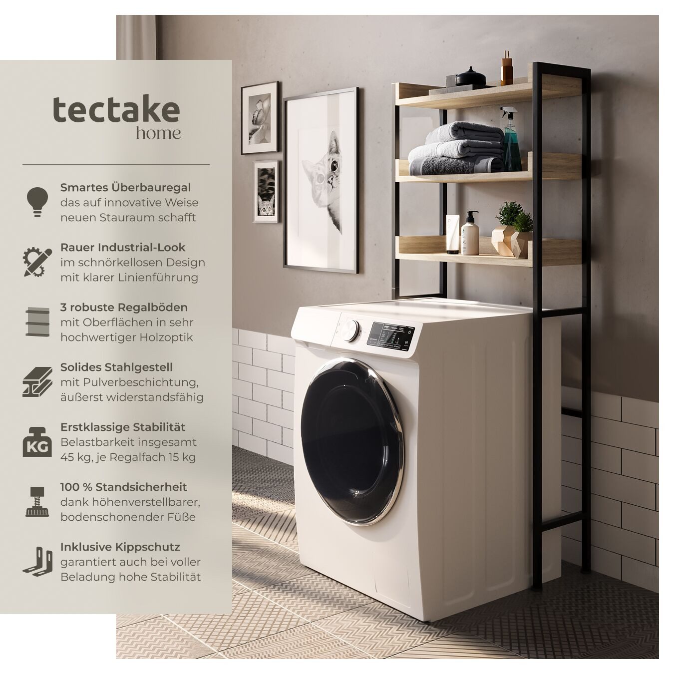 tectake Badregal Badezimmerregal, Set 1-tlg., Industrial Style günstig online kaufen