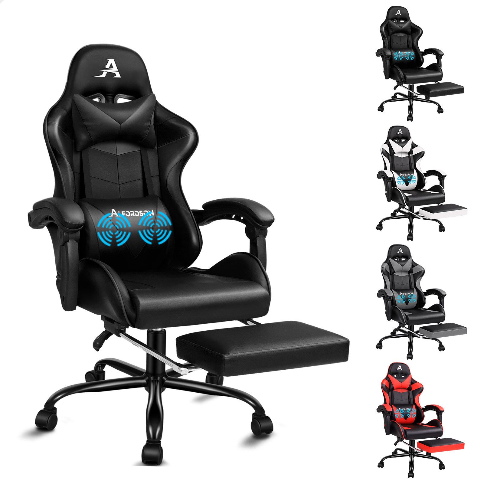 ALFORDSON Gaming-Stuhl Ergonomischer Racing Gaming-Bürostuhl, neigbar und höhenverstellbar, mit gepolsterter Fußstütze, 180 kg Tragkraft