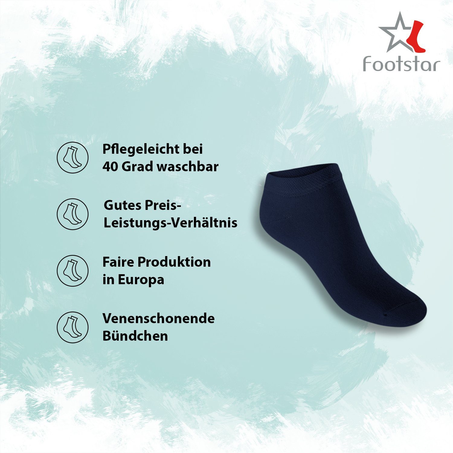 Footstar & (10/20 It! Herren Paar) Sneakersocken Damen Schwarz Socken Füßlinge kurze Sneak