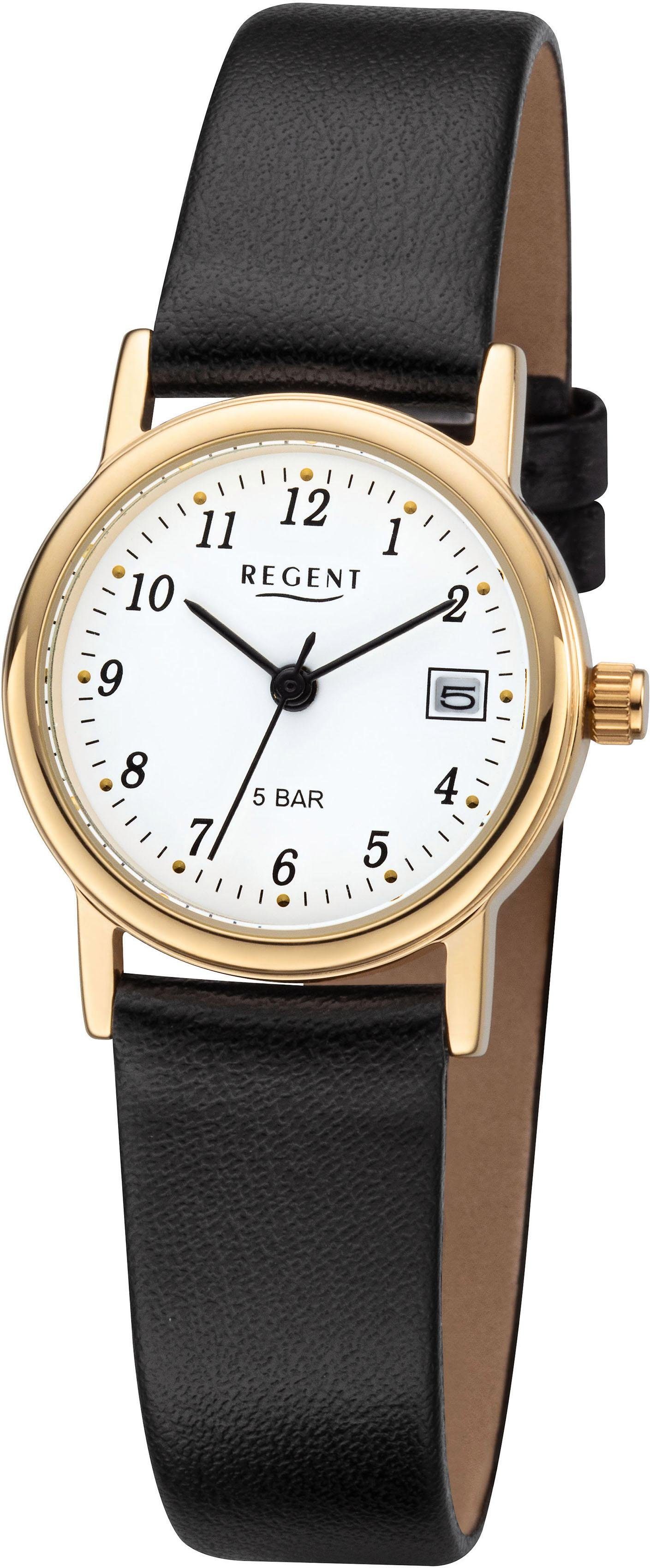 Regent Quarzuhr F-829, 7610.45.19, Armbanduhr, Damenuhr, Datum, Lederarmband, analog, Ø ca. 25mm