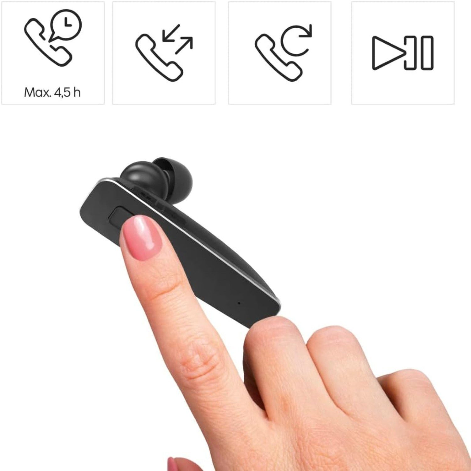 Hama Bluetooth Headset MyVoice 2100 mit Docking-Station Smartphone-Headset (Sprach-Steuerung, Anruffunktion, Bluetooth, Mikrofon, Docking-Station, Google, Siri, Bluetooth 5.0, Mono Kopfhörer Einohr Docking Mikrofon Auto Halterung PC Notebook)