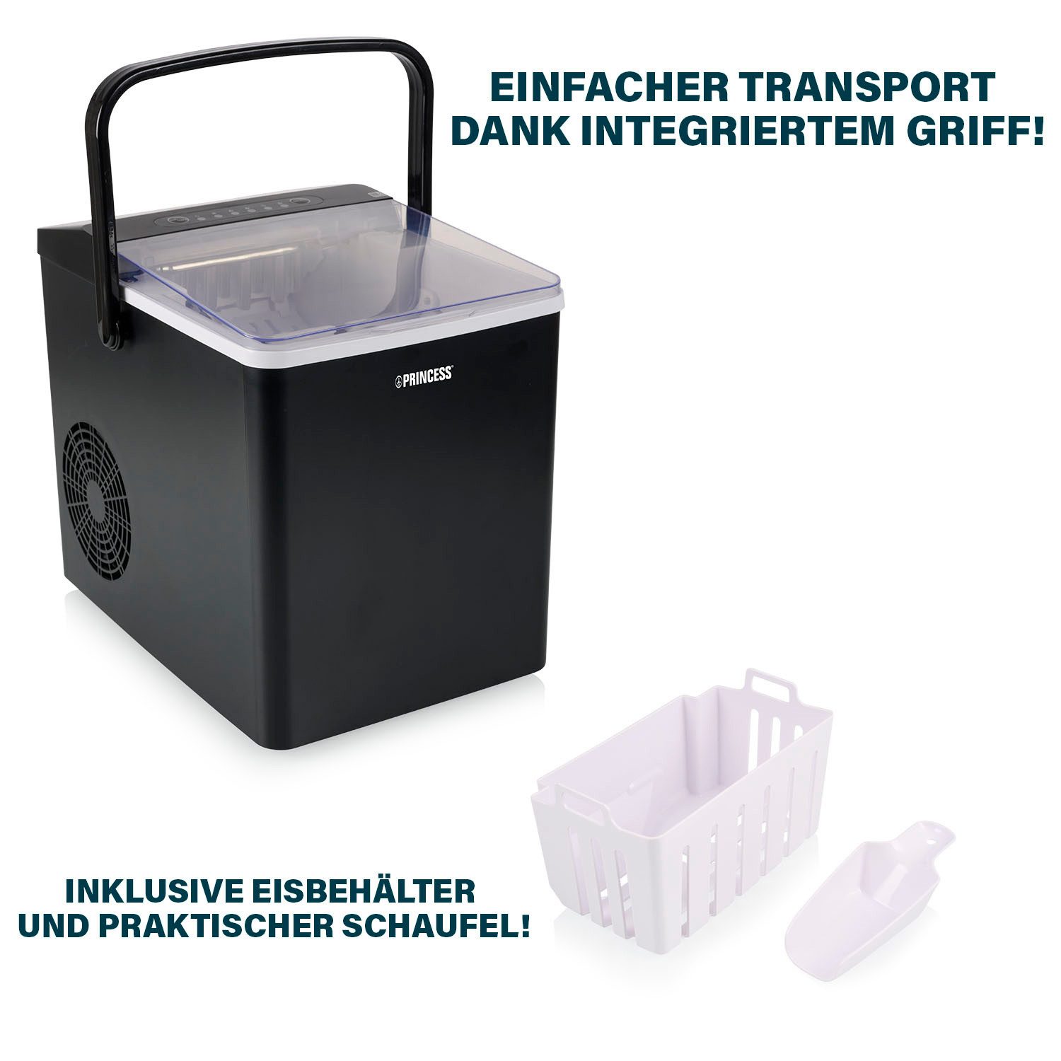 PRINCESS Eiswürfelmaschine 283098, XXL - 1,75 L - 9 Eiswürfel in 6 Min. - Selbstreinigung