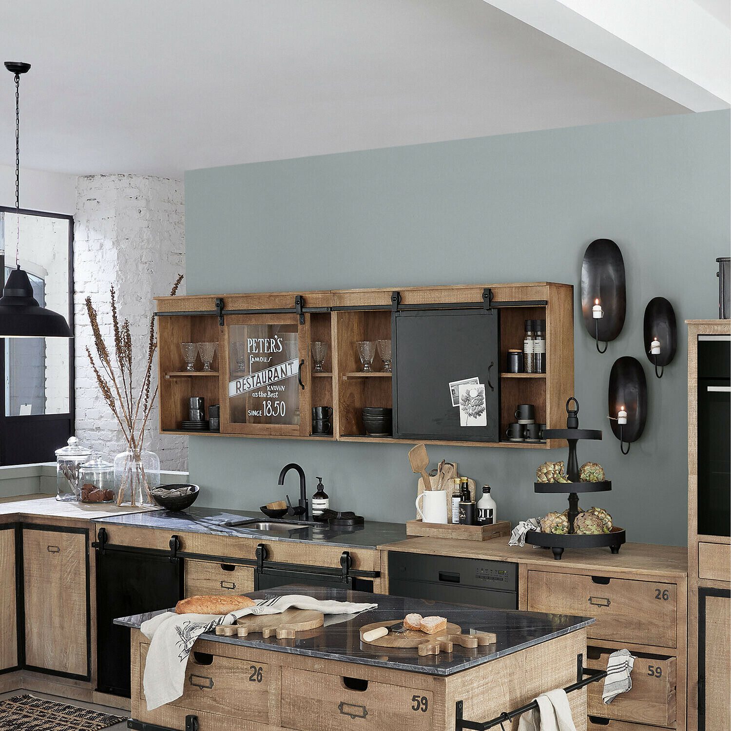 Mirabeau Küchenzeile Hängeschrank 2er Set Oakland braun/schwarz