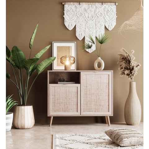 Newroom Sideboard Mila, Kommode Sonoma Eiche Rattan Modern Boho Skandinavisch Highboard