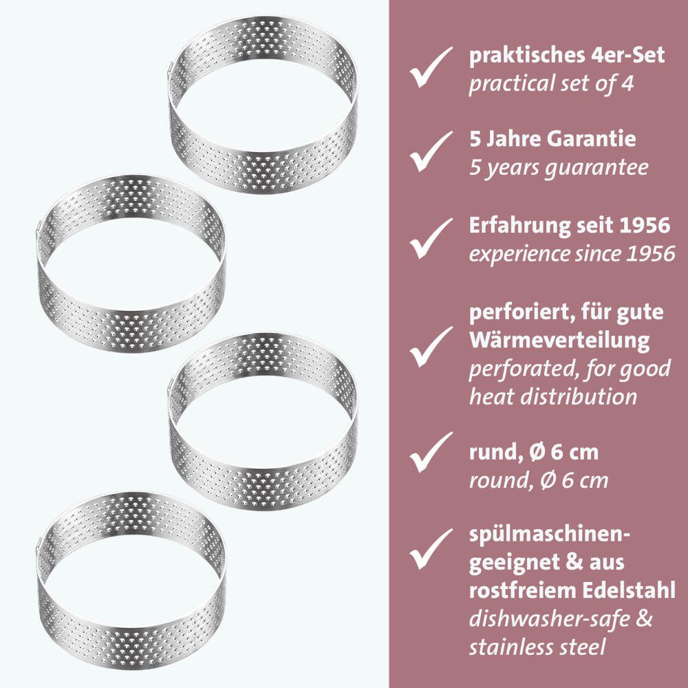 WESTMARK Tarteform Tartelette-Rahmen 4 Stk. – Perfekte Tarte- und Quicheformen, Ø 6 cm, gleichmäßige Wärmeverteilung, rostfreier Edelstahl, ofenfest