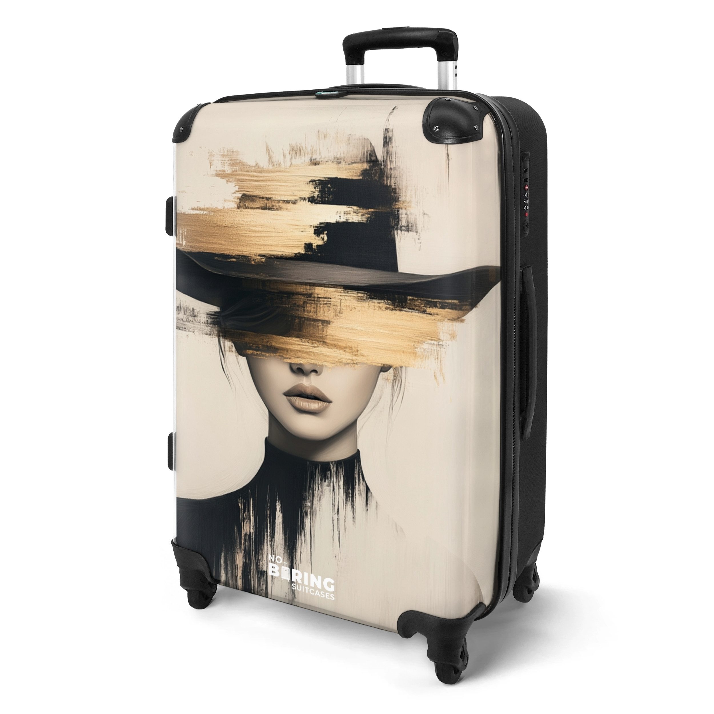 NoBoringSuitcases.com© Hartschalen-Trolley Frau mit schwarzem Hut günstig online kaufen