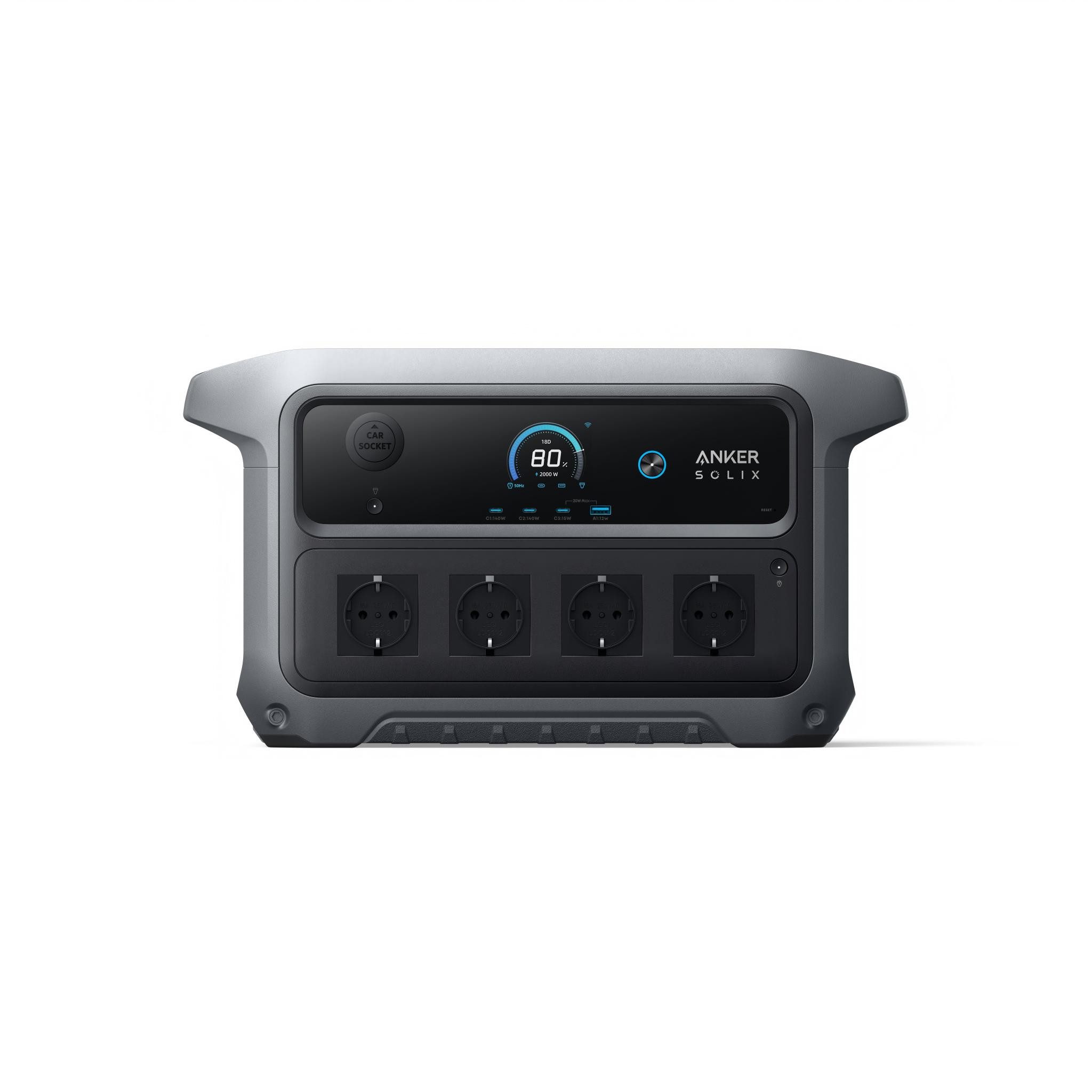 Anker Balkonkraftwerk Stromerzeuger C2000 Gen2 Powerstation, 2048Wh/2400W Solargenerator, 2400 W, (Set, Tragbare Powerstation), 800W Solareingang, 4000W Spitzenleistung, LiFePO4