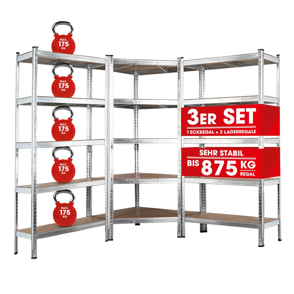 EASYmaxx Schwerlastregal 180x90x40 cm, Eckregal & 2 Lagerregal, 3-tlg., 175 günstig online kaufen