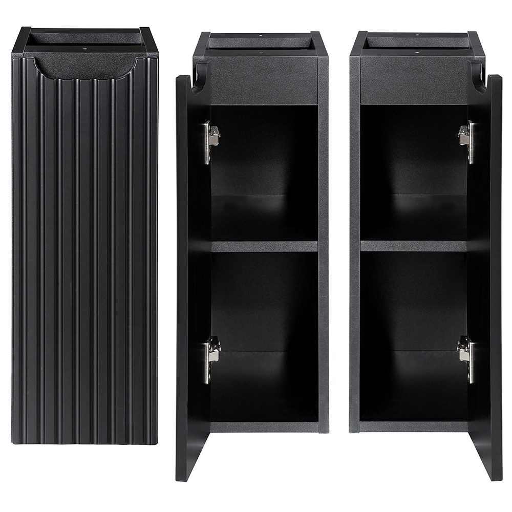 Lomadox Unterschrank NEWPORT-56-BLACK 20cm, Badmöbel Unterschrank schwarz gerillte grifflos