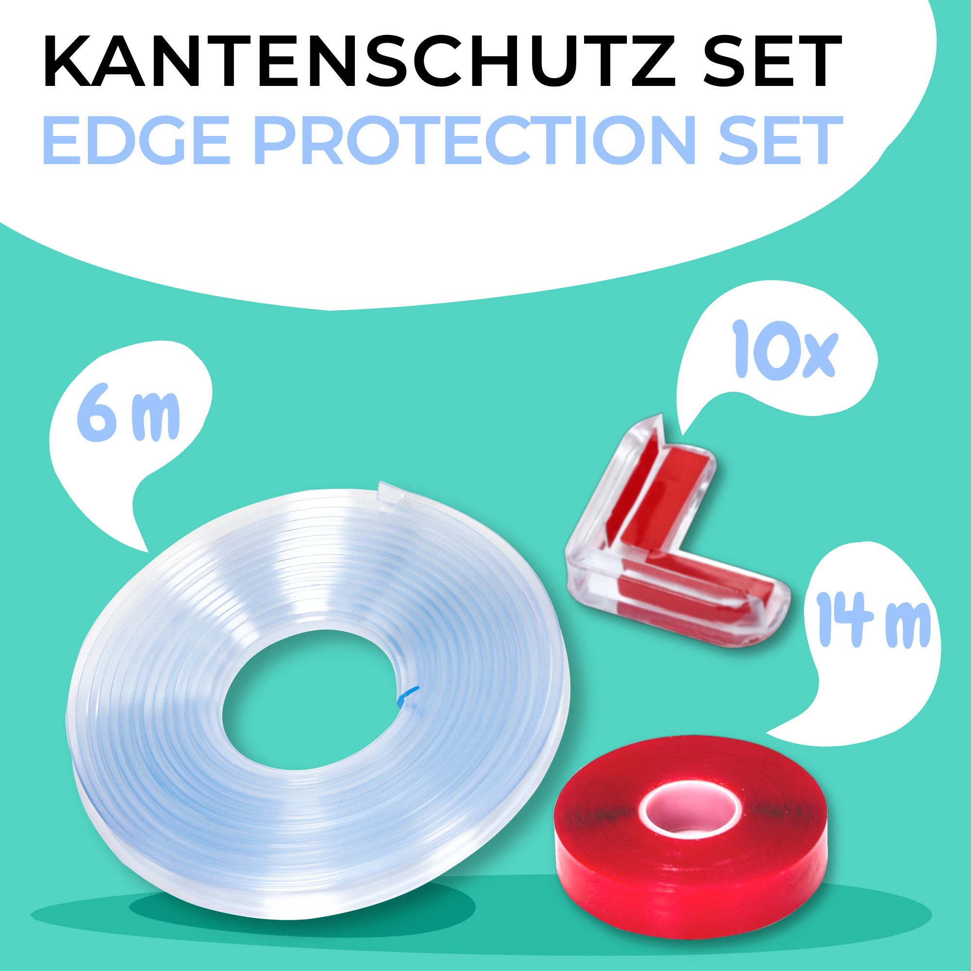 Praknu Kindersicherung 6 m Kantenschutz für Baby inkl. 10x Eckenschutz, Transparent - Einfache Montage