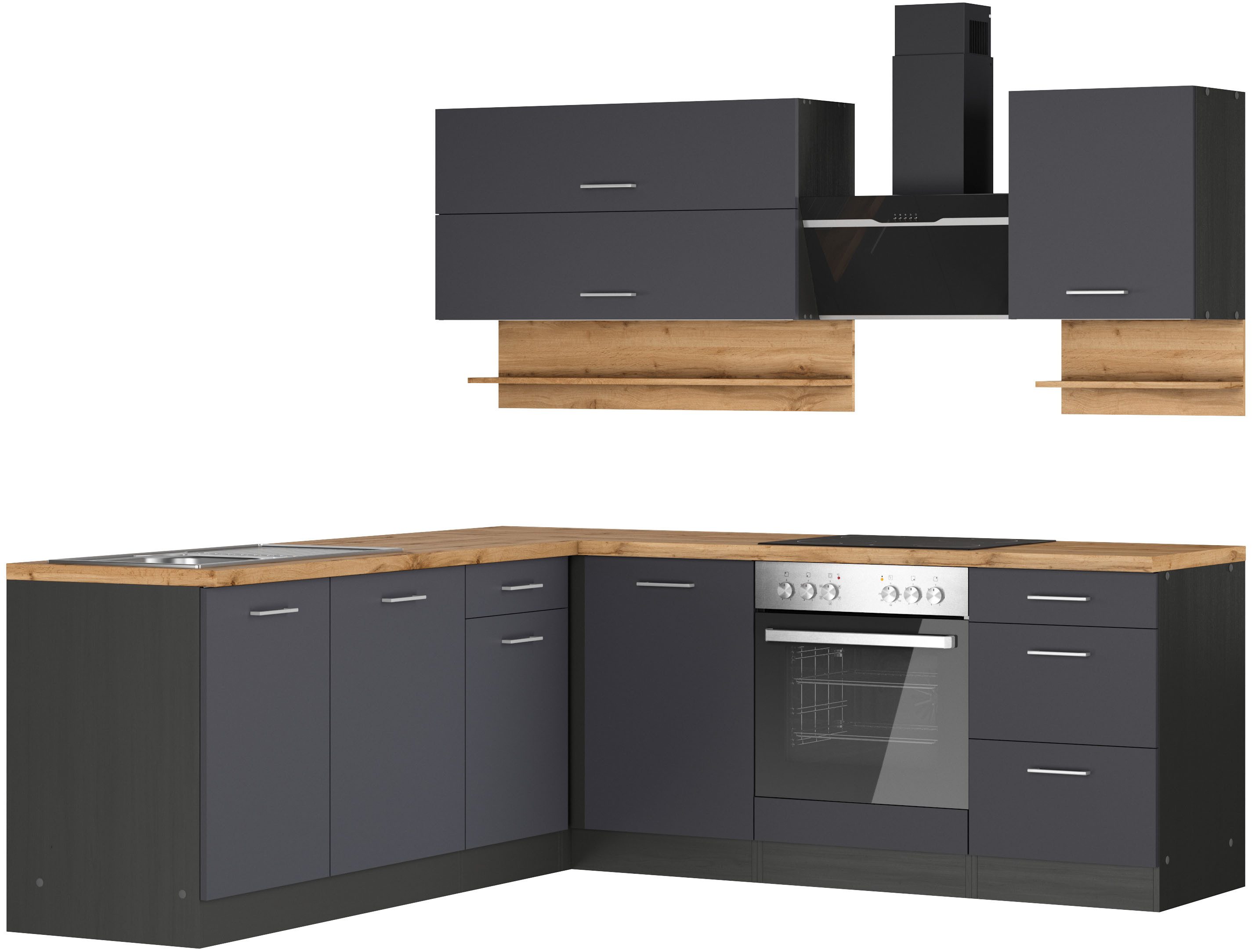 KOCHSTATION Winkelküche KS-Milan, Stellbreite 220/220 cm, viel Stauraum, wahlweise mit E-Geräten