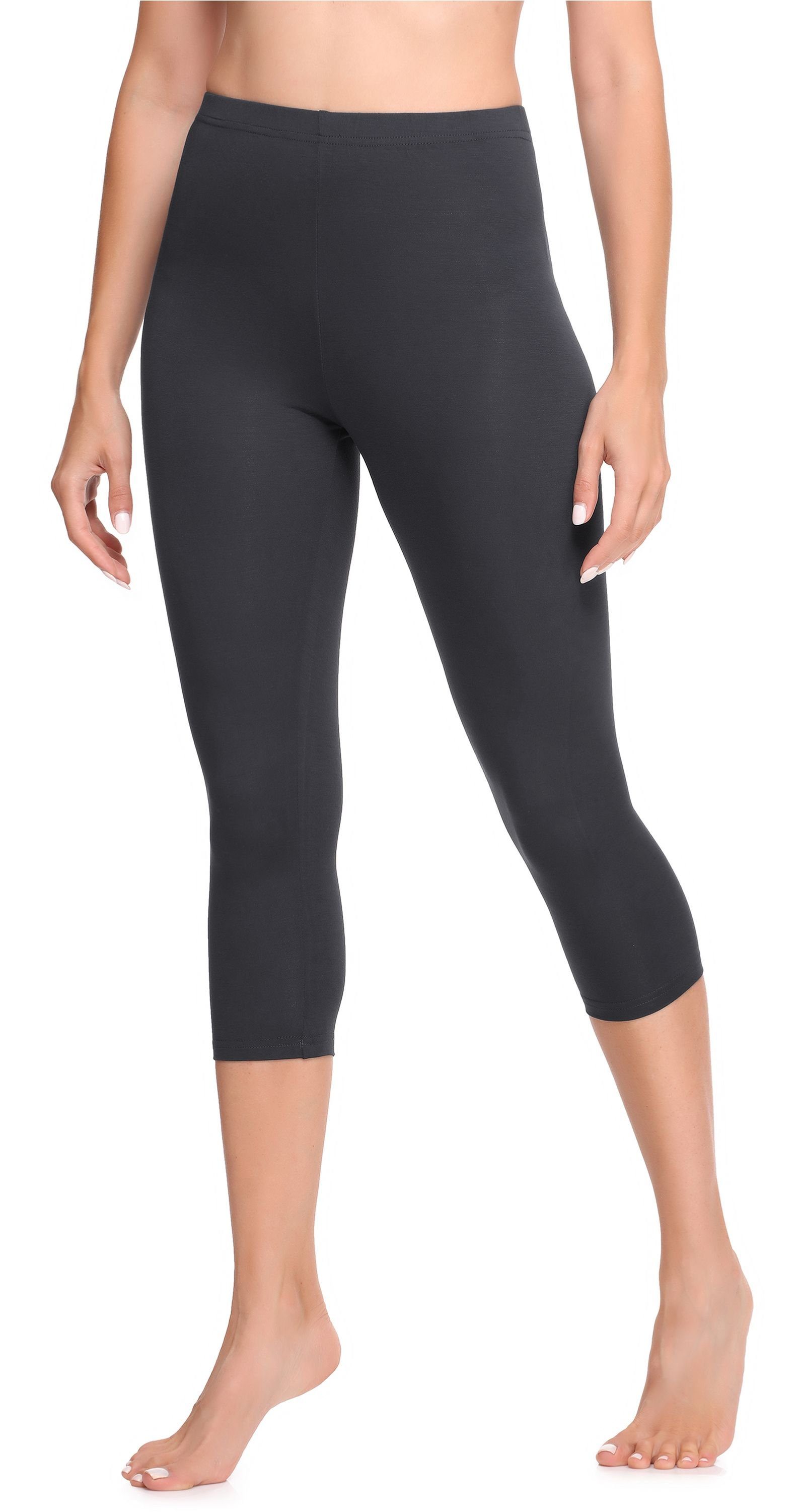 elastischer Leggings Bund Viskose (1-tlg) Damen Ladeheid 3/4 Leggings aus LA40-202 Graphite