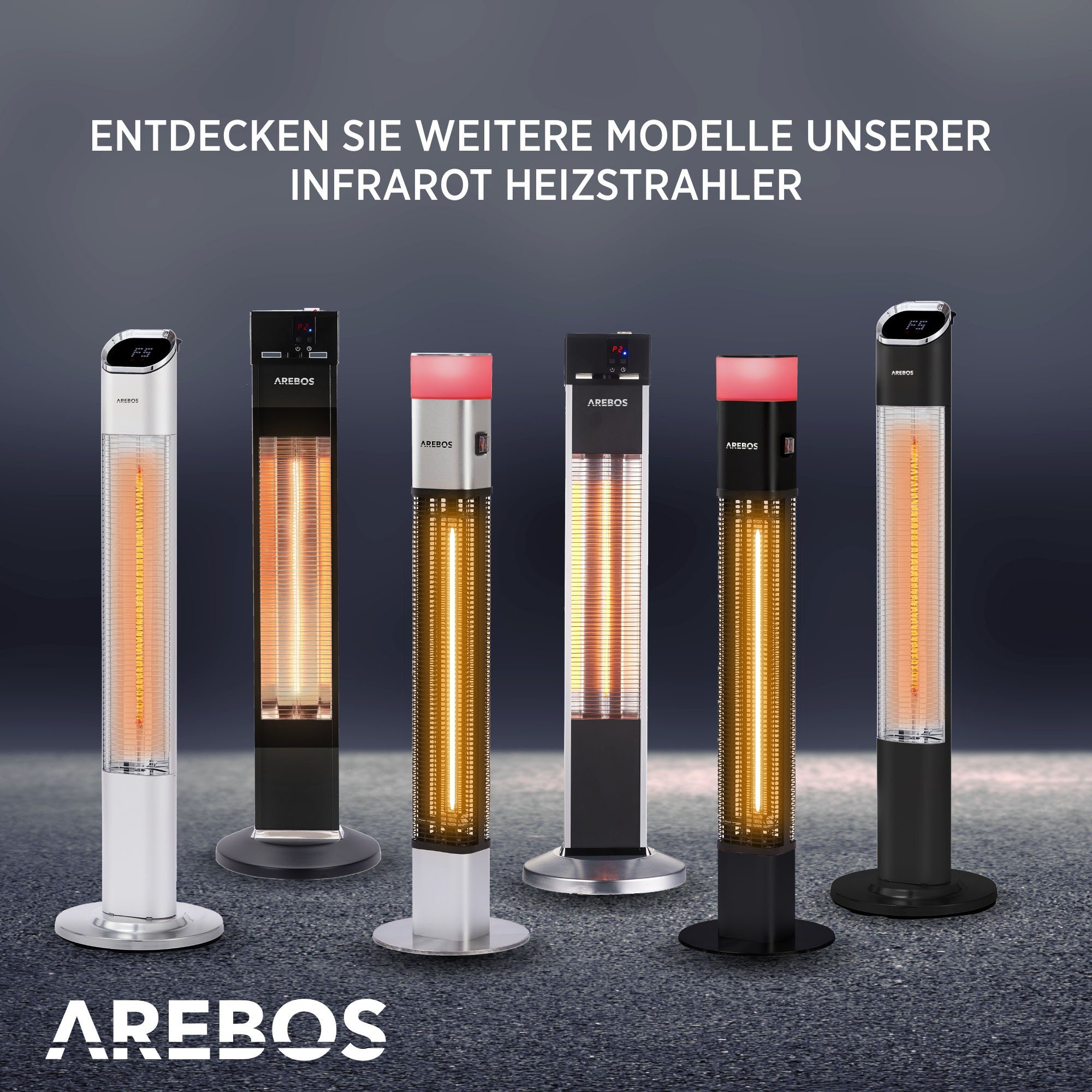 Arebos Terrassenstrahler 2000 W, mit integrierte silber Low-Glare-Technologie, Kipp-Abschalter Schutzart, IP34 Fernbedienung
