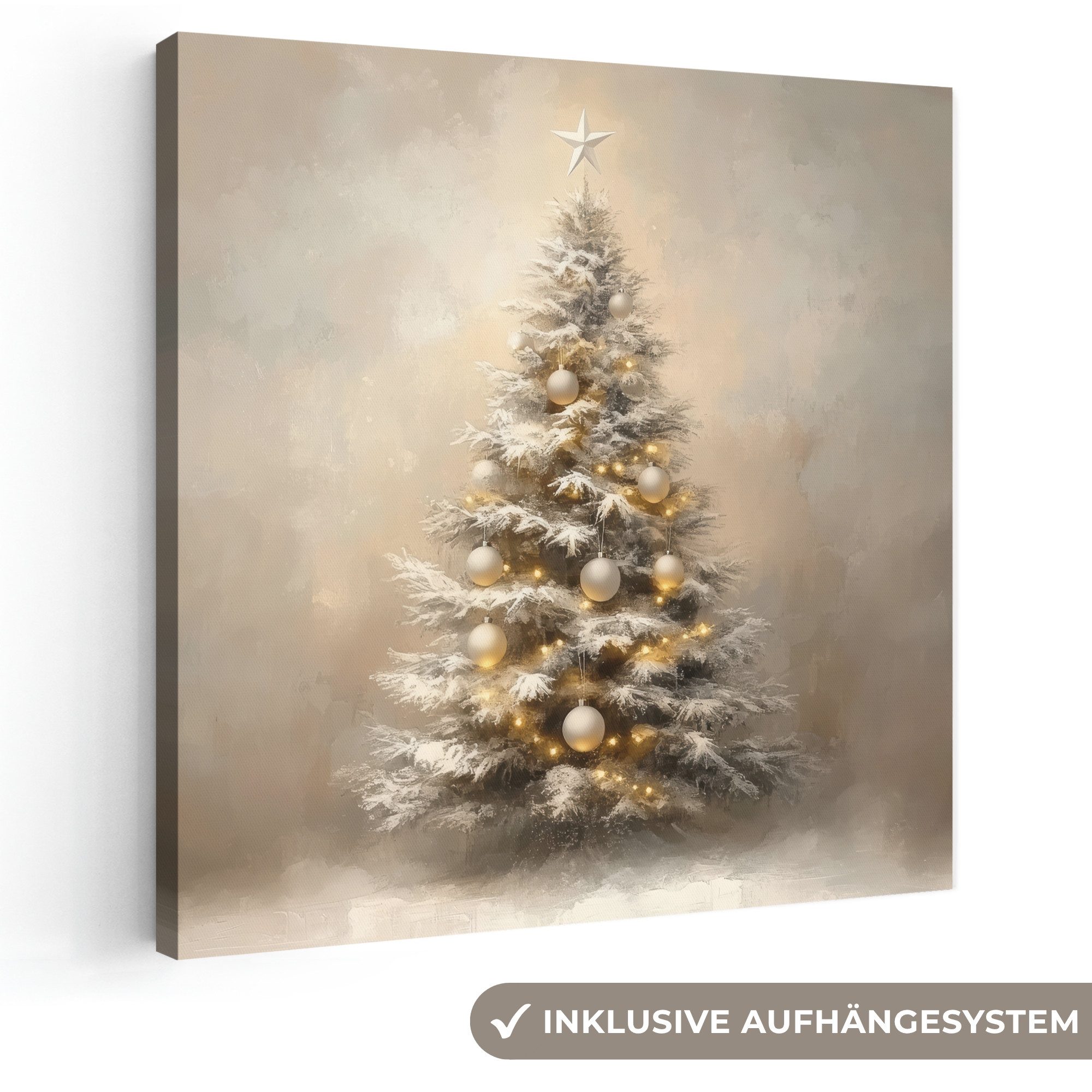 OneMillionCanvasses® Leinwandbild Weihnachten - Weihnachtsbaum - Schnee - Kunst, Fotodruck (1 St), Wandbild, Deko Schlafzimmer Wohnzimmer Flur 20x20 cm
