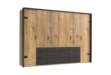 freiraum Kleiderschrank Detroit (BxHxT: 300x216x58 cm) in Plankeneiche mit 6 Schubladen und 6 Türen