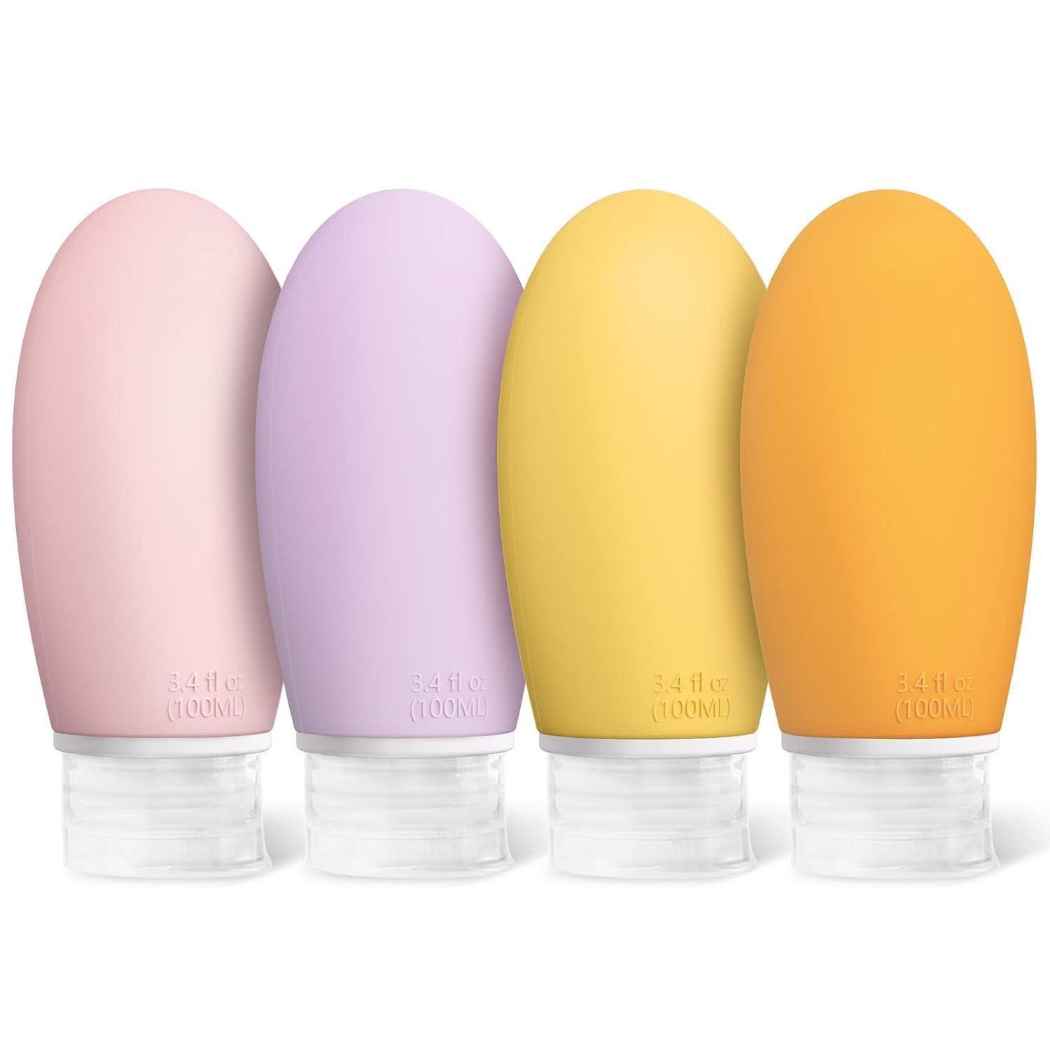 LuxusKollektion Reisebehälter Reiseflaschen Silikon 100ml 4er Auslaufsicher gelb Orange Rosa Lila