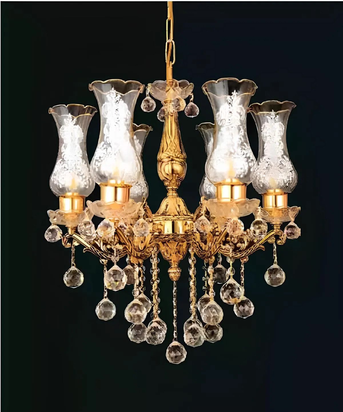 JVmoebel Kronleuchter Kristall Deckenlampe in Gold mit eleganten Details, Leuchtmittel wechselbar, Made in Europa