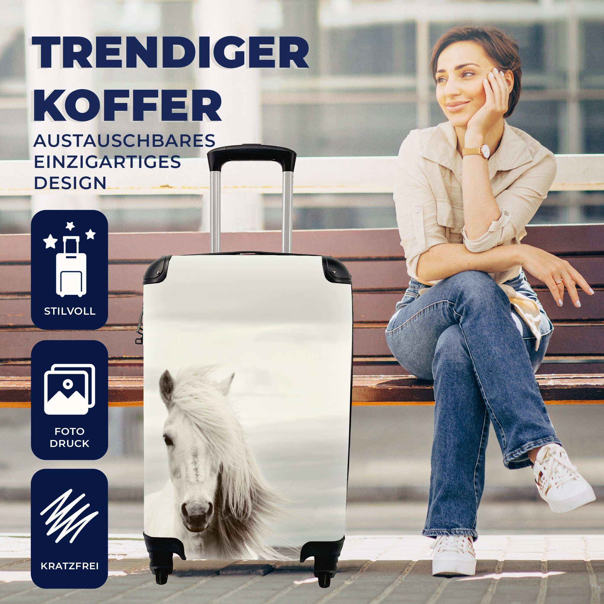 Handgepäck mit Mähne, MuchoWow 4 rollen, Reisetasche Strand Reisekoffer Trolley, Rollen, Ferien, für Pferd - Handgepäckkoffer -