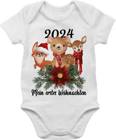 Shirtracer Shirtbody 2024 Mein erstes Weihnachten mit süßen Tieren - schwarz Weihnachten Kleidung Baby