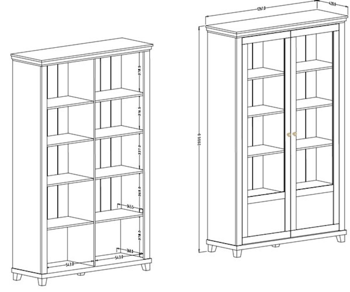 Helvetia Vitrine Elda (Evora, 2-St., 1-teilig) 126cm pinie weiß / Eiche Ribbek 2-türig