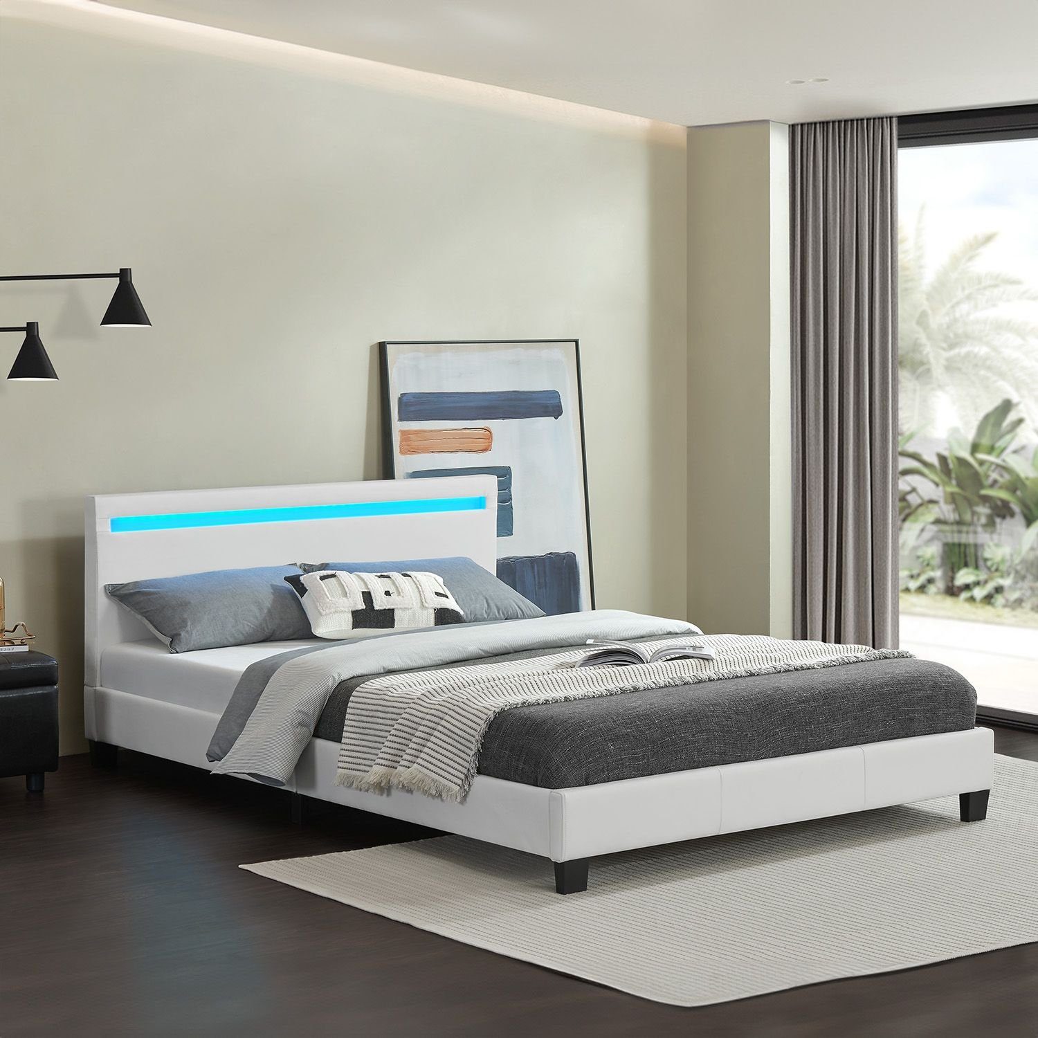 Juskys Boxspringbett Vancouver 140x200 Cm - Mit LED, Topper & Matratzen