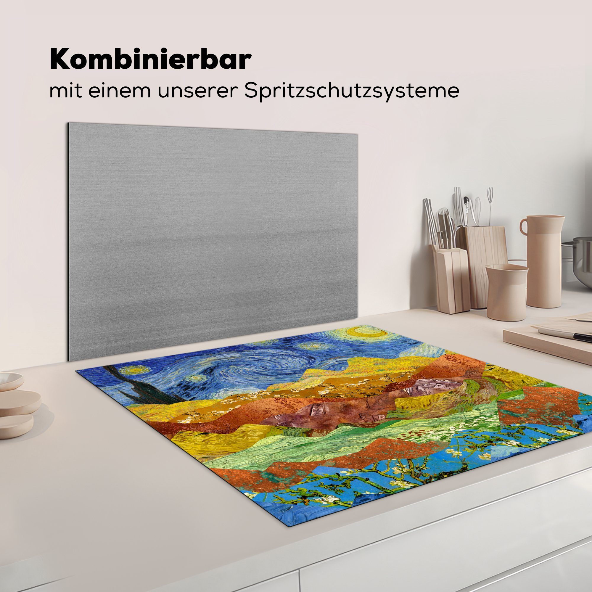 Vinyl, cm, Herdblende-/Abdeckplatte küche tlg), Arbeitsplatte 78x78 (1 - Alte für Sternennacht Ceranfeldabdeckung, Van Gogh - Meister, MuchoWow