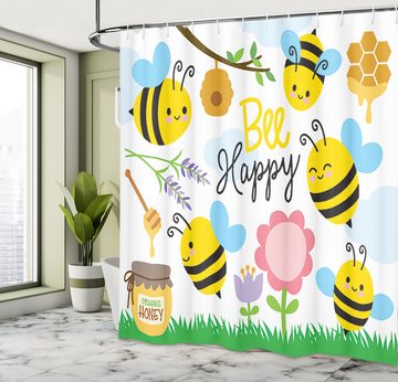 Abakuhaus Duschvorhang Moderner Digitaldruck mit 12 Haken auf Stoff Wasser Resistent Breite 175 cm, Höhe 180 cm, Honey Bee Bee Happy Spring Garden