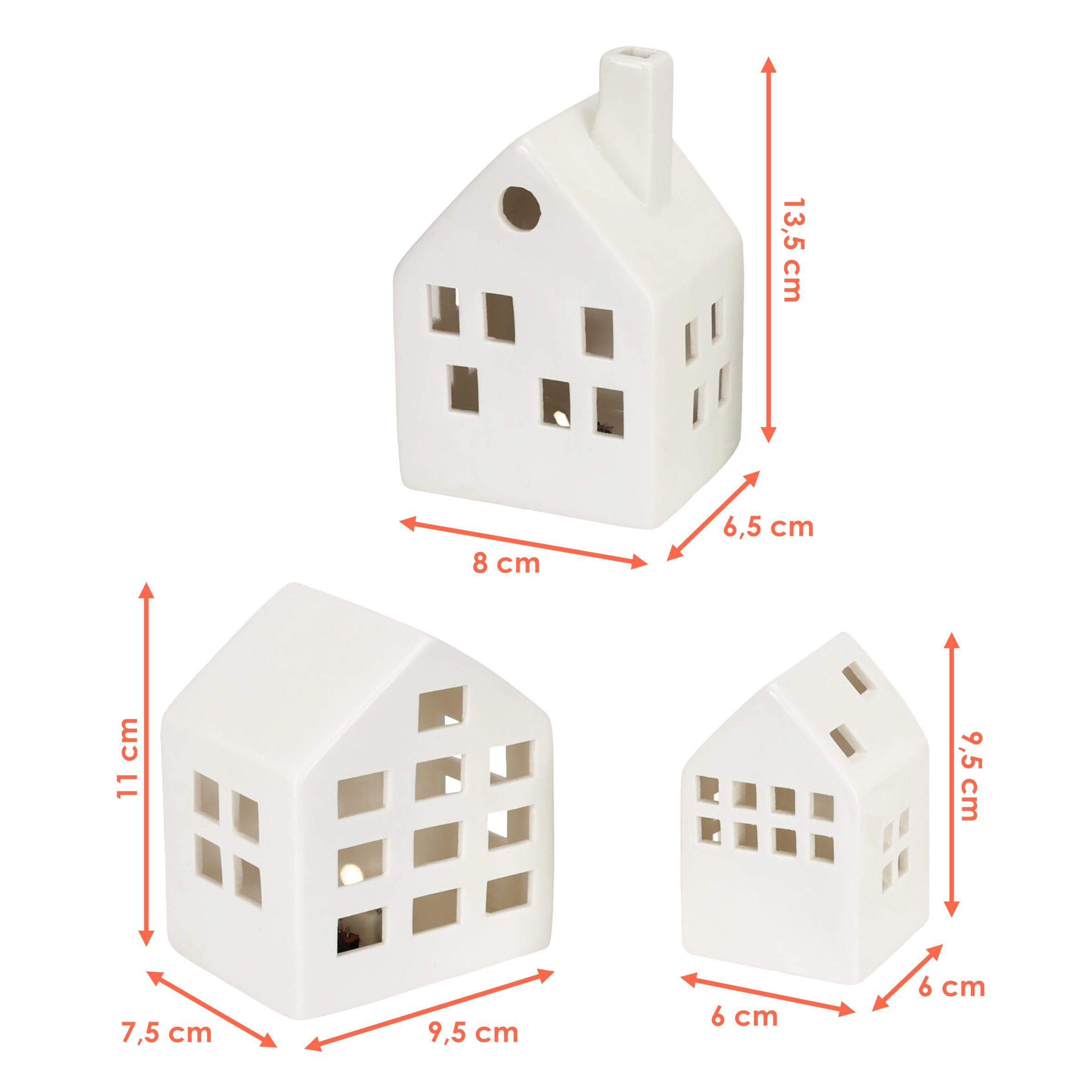 Spetebo LED Dekofigur Keramik Haus weiß 3er Set - 14 / 12 / 10 cm, An - / A günstig online kaufen