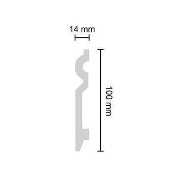 Decosa Zierleiste Decosa Sockelleiste SK100, weiß, 14 x 100 mm, Länge: 2 m, Kleben, Polystyrol (Styropor), 1-St., Stoß- und schlagfest