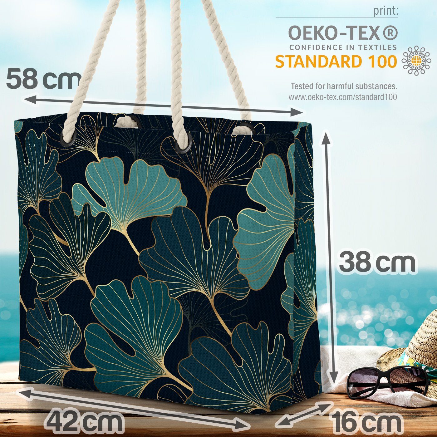 kunst Strandtasche (1-tlg), VOID Muster flora frühling Pflanzen Ginkoblätter baum mustern herbst