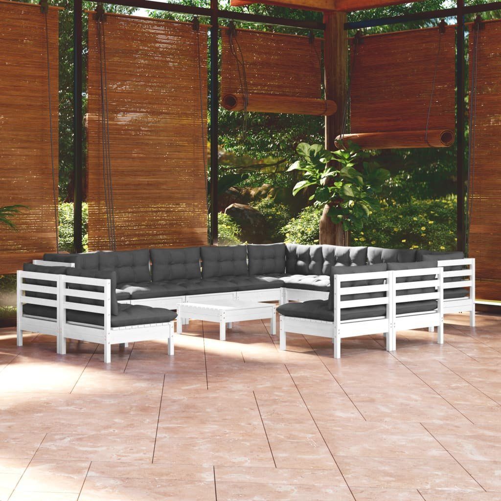 vidaXL GartenloungeSet »13tlg. GartenLoungeSet mit Kissen Weiß