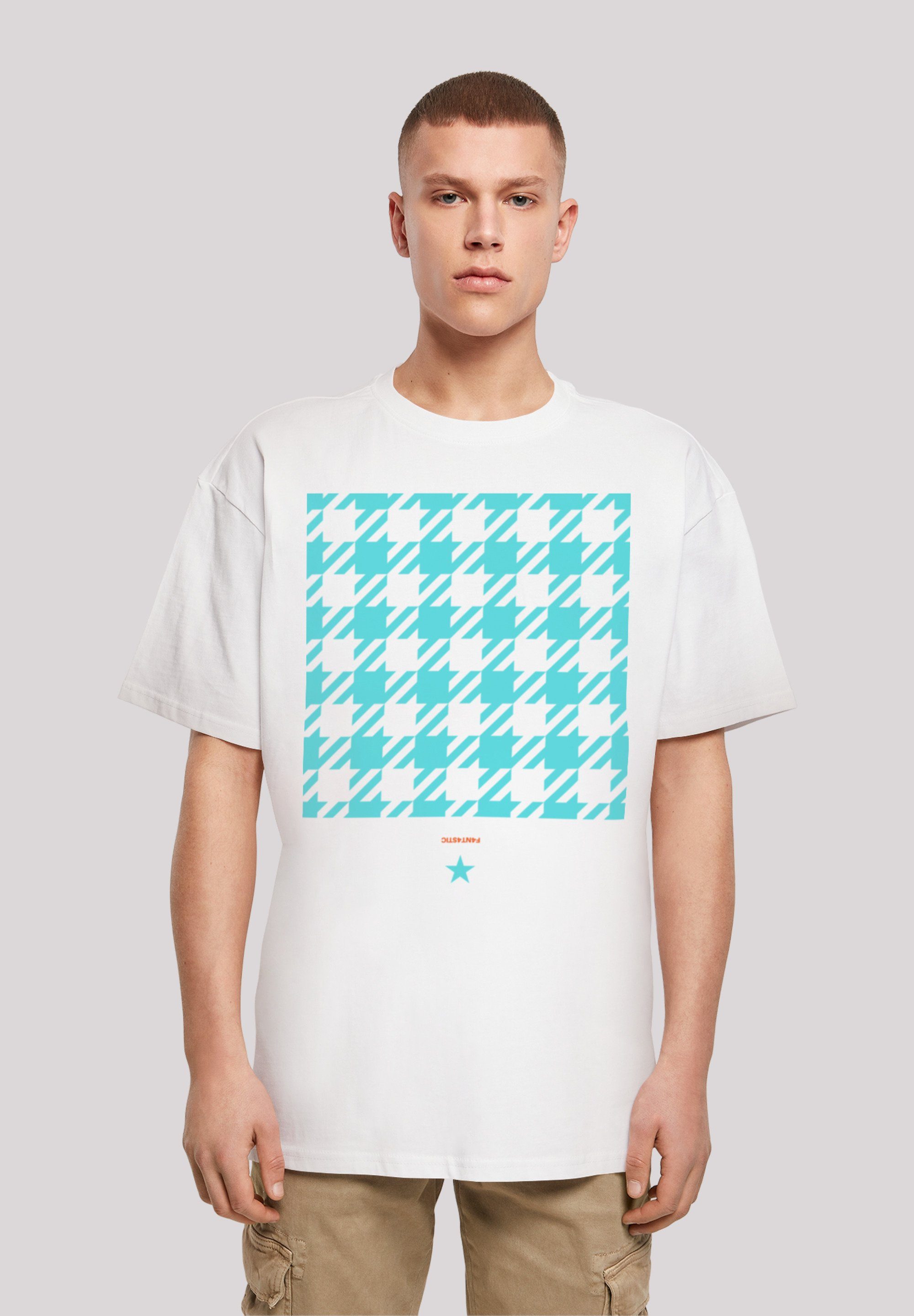 F4NT4STIC T-Shirt Hahnentritt Karo blau Print weiß
