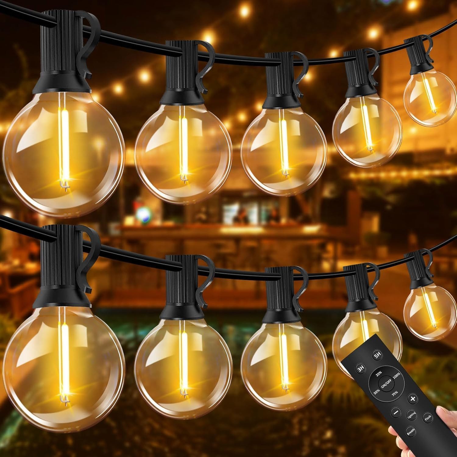 BlingBin LED-Lichterkette Lichterkette Außen 16/26/30/50 LED Glühbirne Bruchsicheren Glühbirnen, 50-flammig, 30M/100FT Lichterkette mit 50+2 G40 Birnen, IP45 Wasserdicht