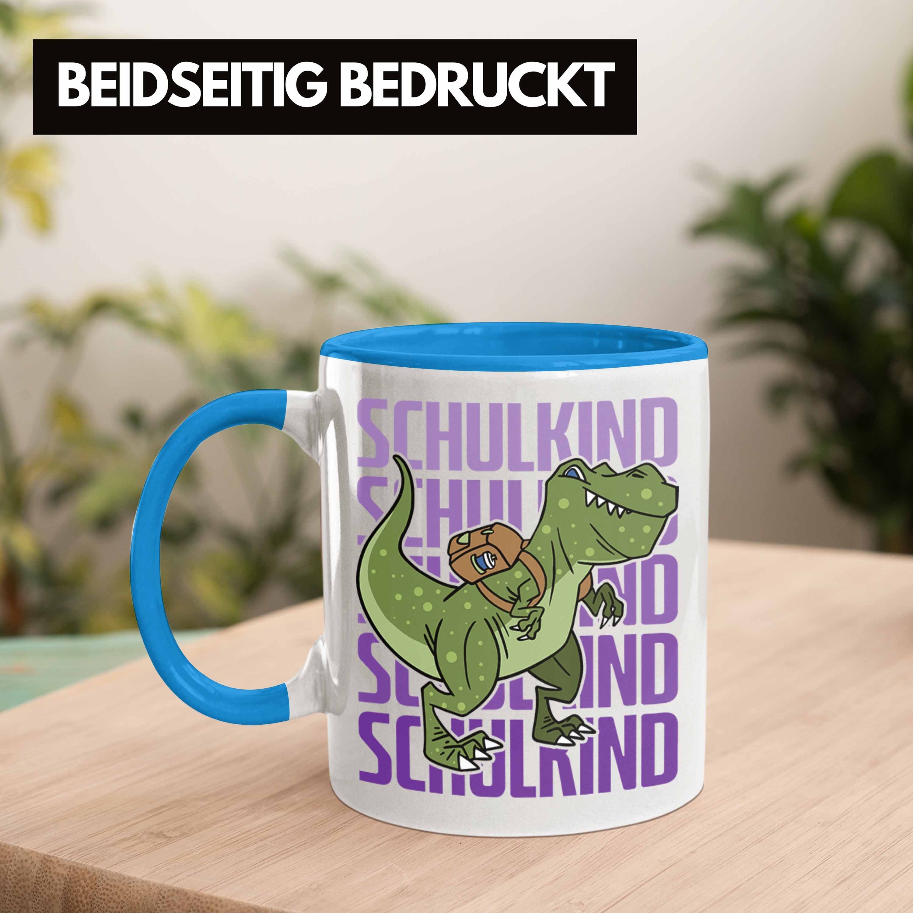 Blau Tasse Tasse T-Rex Lustige Jungs Einschulung Dino Schultag: T Trendation Geschenk Erster