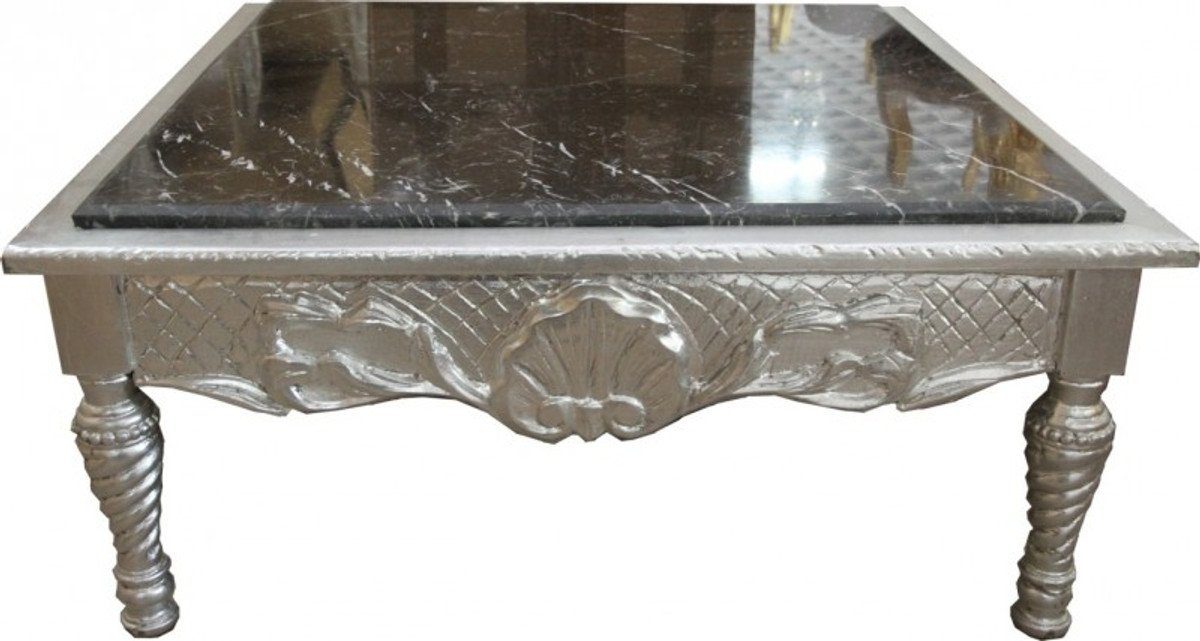 Padrino cm x 43.5 - Casa Couchtisch mit Möbel Silber Marmorplatte Barock Couchtisch 95 Barock 95 x schwarzer