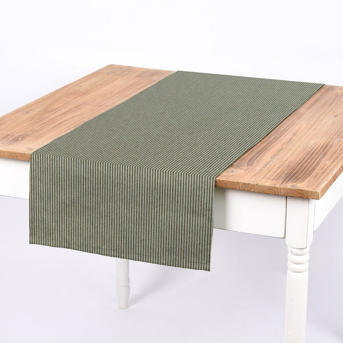 SCHÖNER LEBEN. Узкие скатерти Узкие скатерти Dobbystoff Streifen grün beige 40x160cm von SCHÖNER LEBEN., handmade
