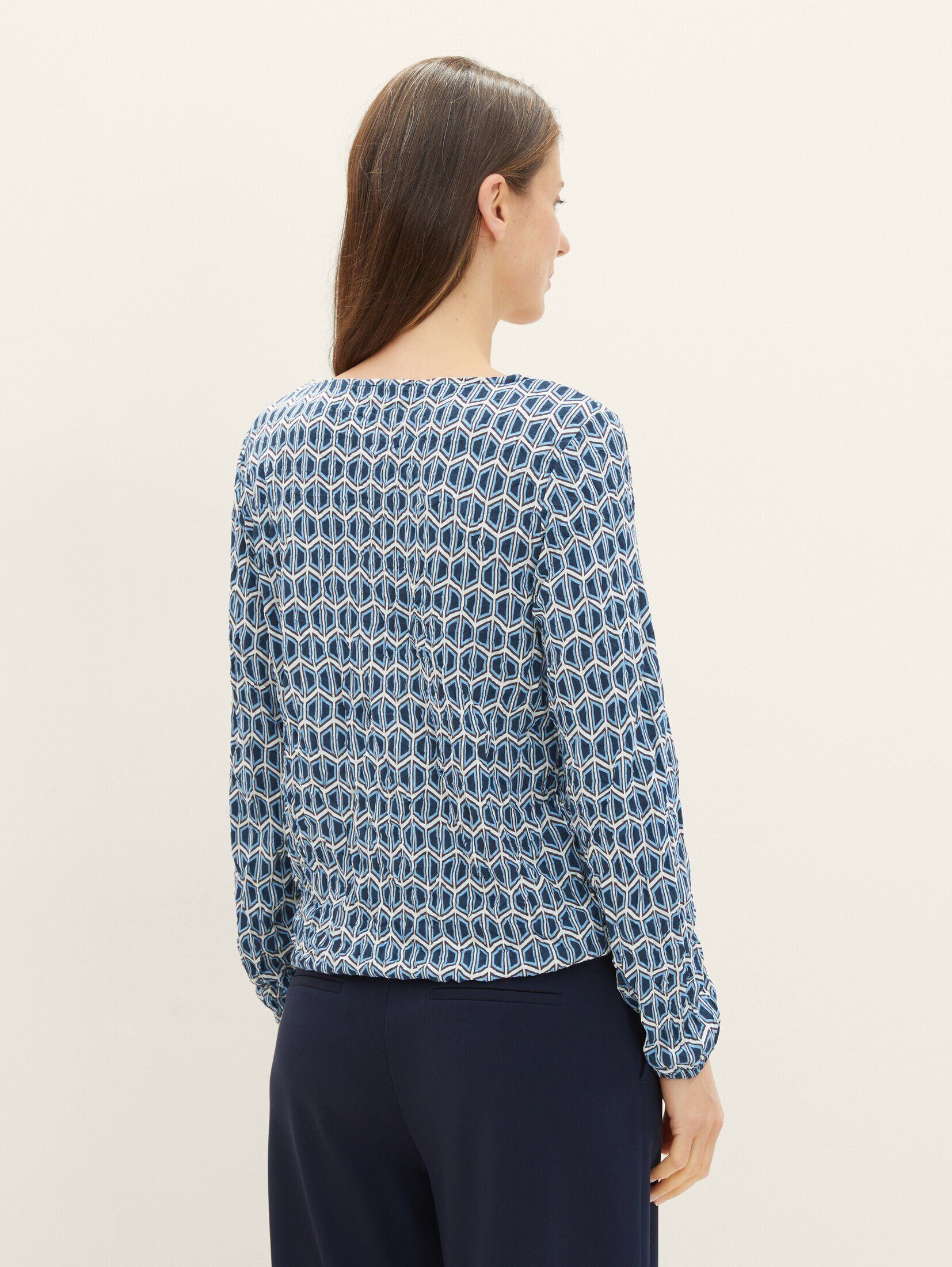 geometrics Langarmshirt Polyester T-Shirt TAILOR print TOM mit blue brown recyceltem
