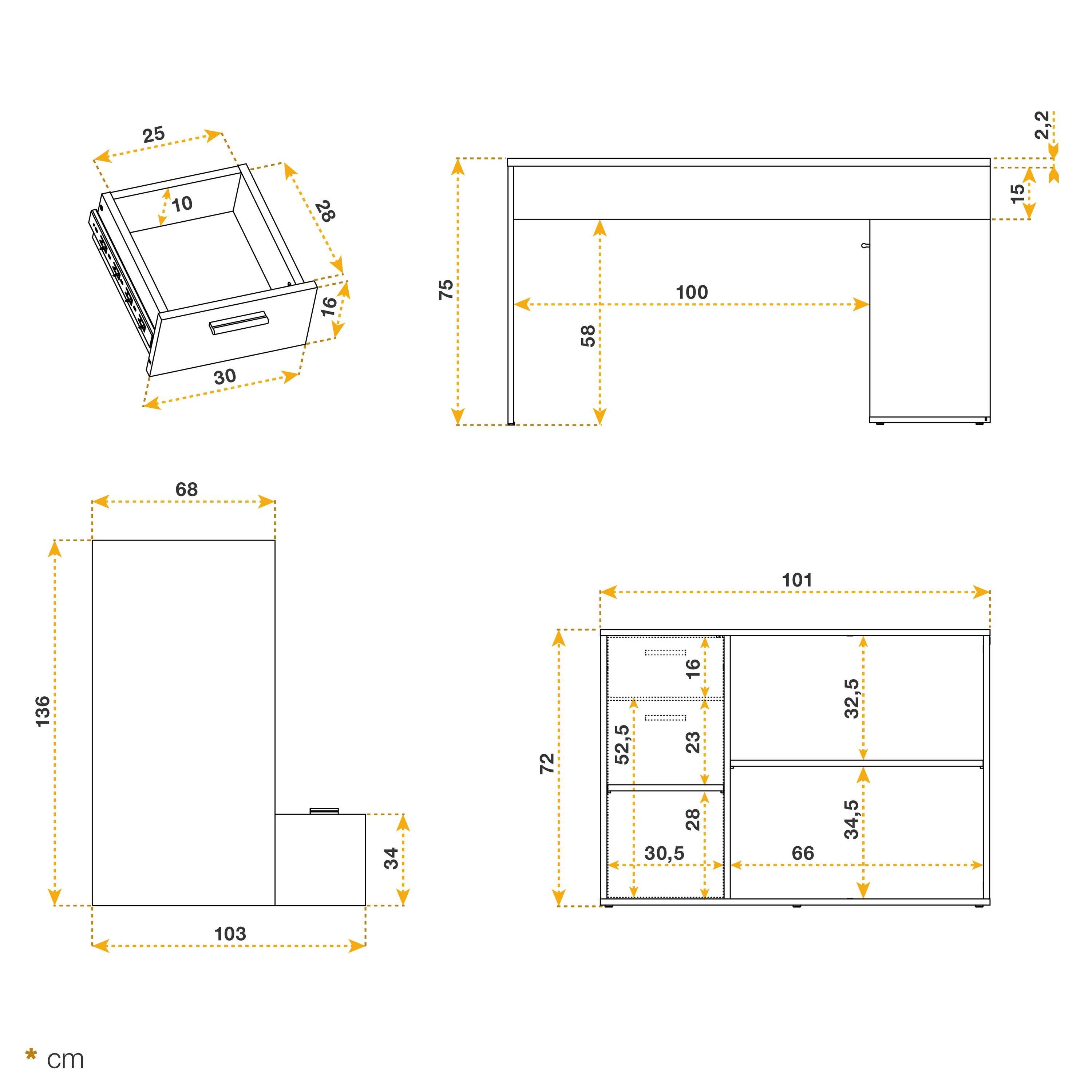 RICOO Eckschreibtisch WM083-WK, Schreibtisch Bürotisch Ecke für Kinder & Erwachsene klein in L Form