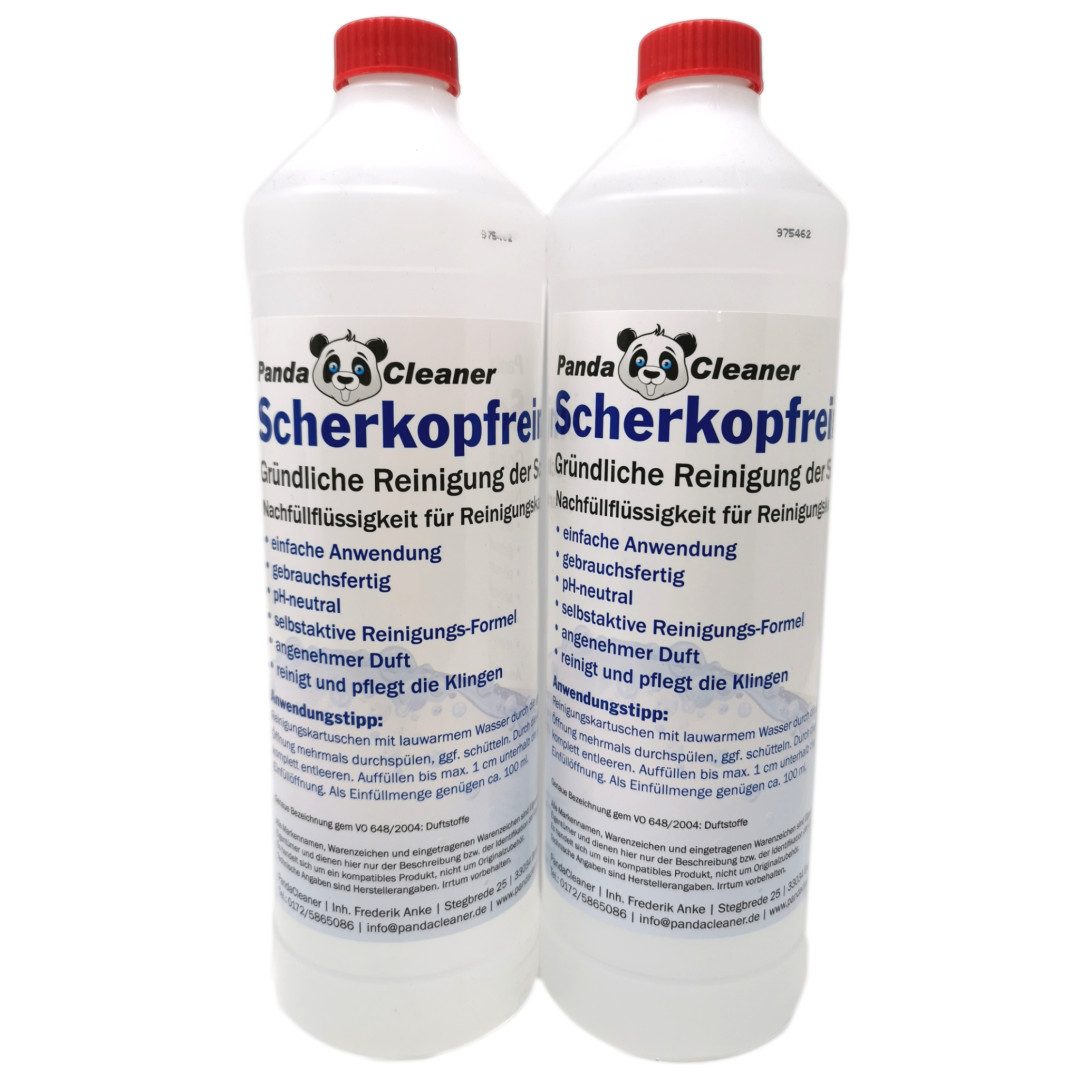 PandaCleaner Scherkopfreinigungsmittel - Nachfüllflüssigkeit für Kartuschen Scherkopfreiniger (Spar-Set, [2-St. 2x 1000ml Flasche 2 Liter Reinigungslösung)